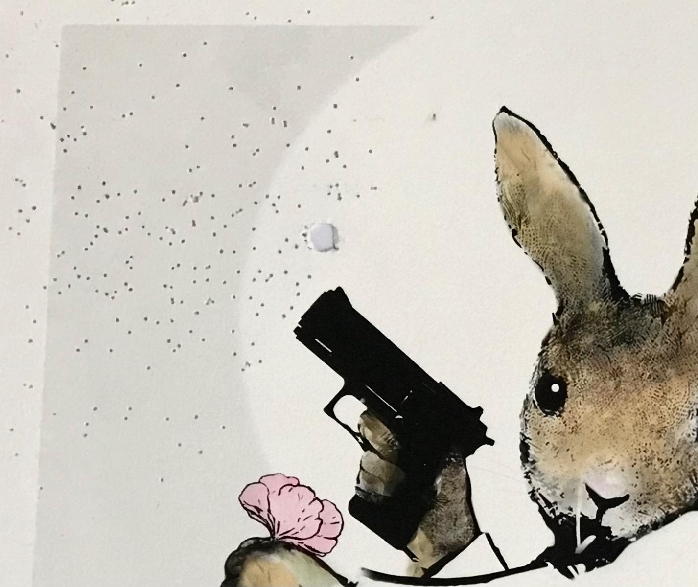 Rural Resistance Series - Home Guard, Animal print, Bunny, Abstract print - Gray Abstract Print by Harry Bunce