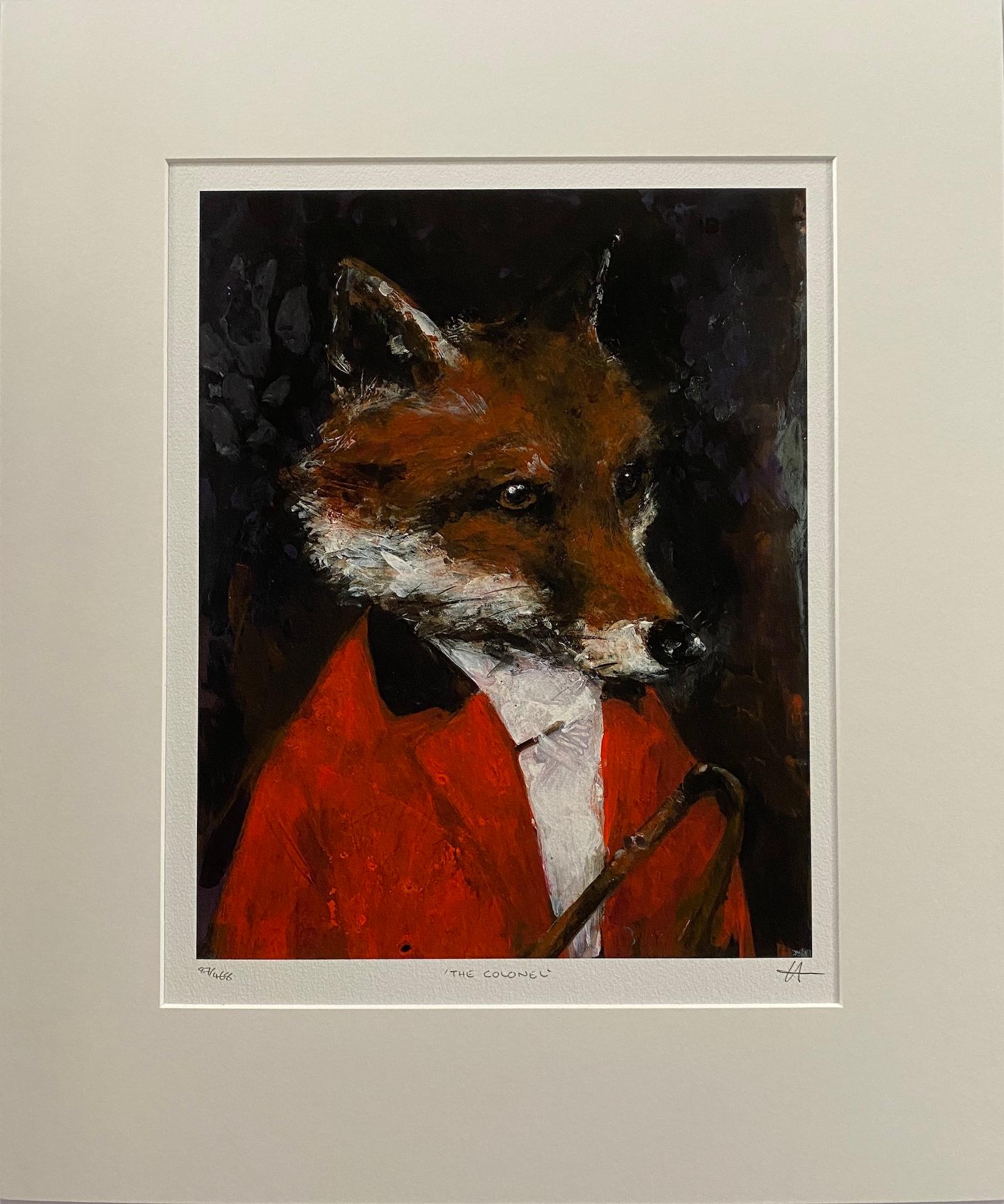 The Colonel, Limited Edition Print, Contemporary Art, Fox art, Animal print  - Noir Animal Print par Harry Bunce