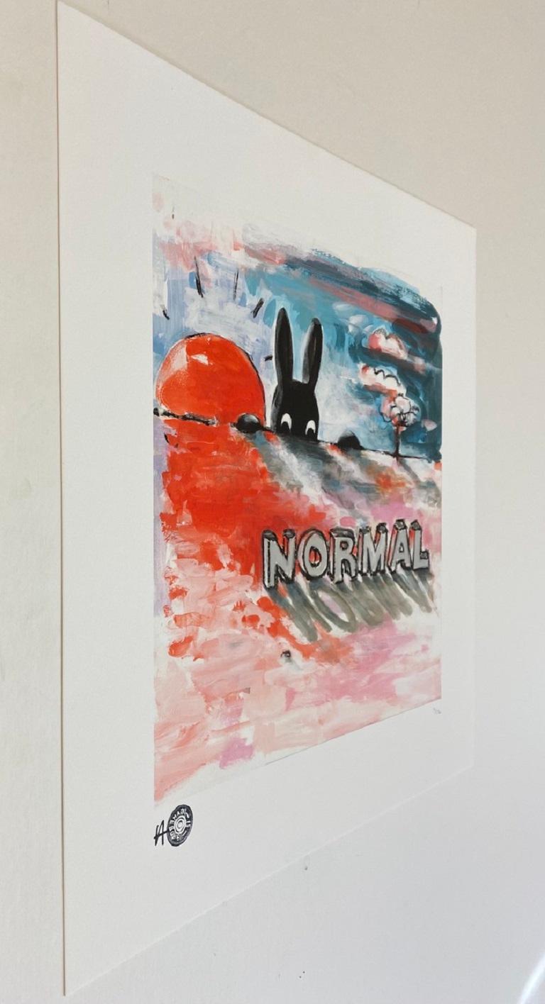 The New Normal By Harry Bunce [2020]

The New Normal is a limited edition print by Harry Bunce. This satirical work depicts a rabbit cautiously aware of the new normal everyone is facing. Please note that the complete size of unframed work is the