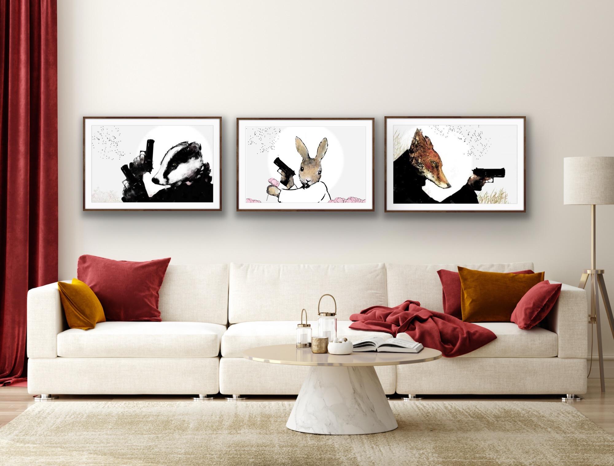 Triptych of Rural Resistance Series, Animal print, Bunny, Abstract print - Print by Harry Bunce