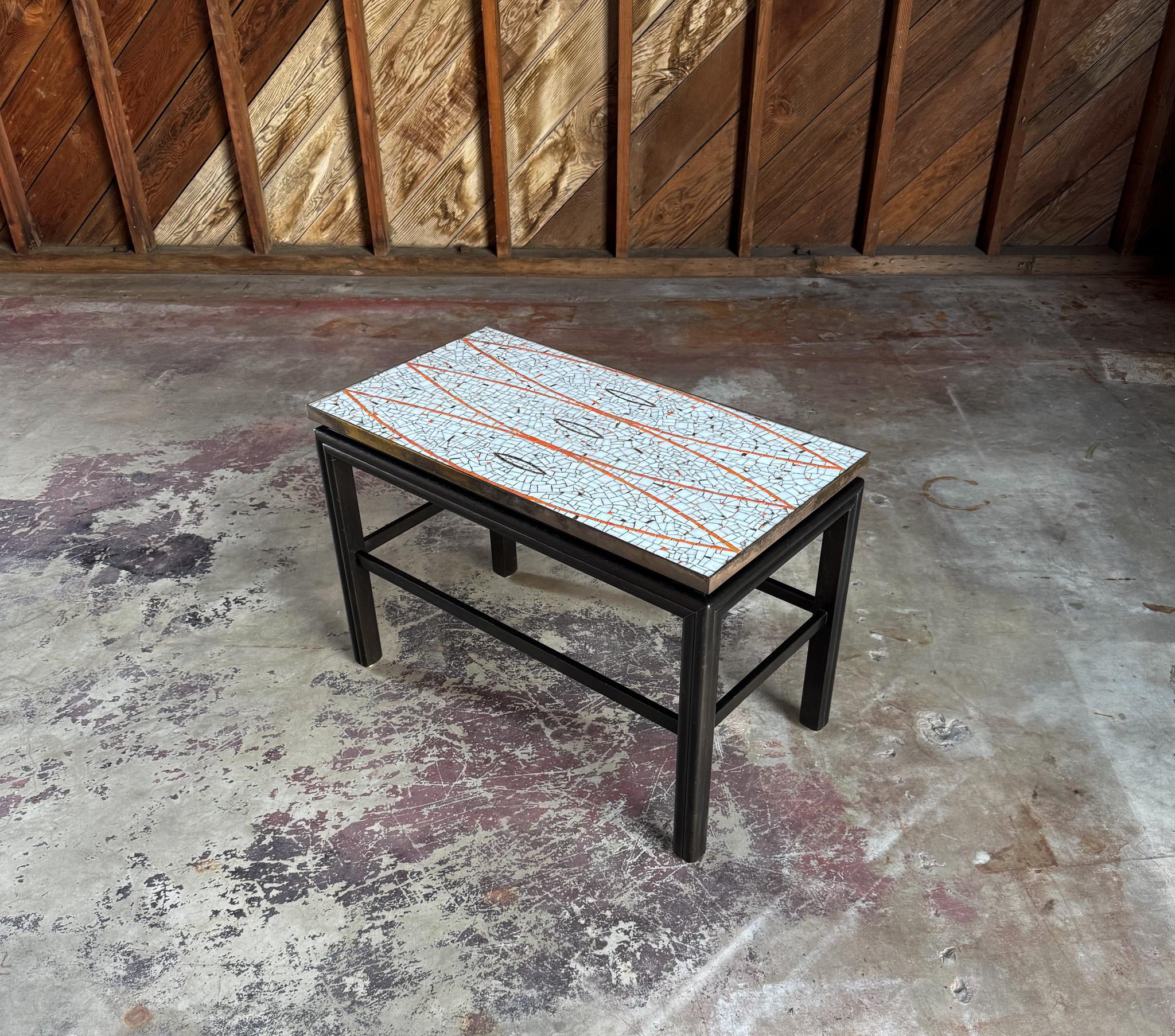 Harry Burger Custom Glass Mosaic Tile Side Table, Hollywood, c.1955.  Signed to the bottom. 