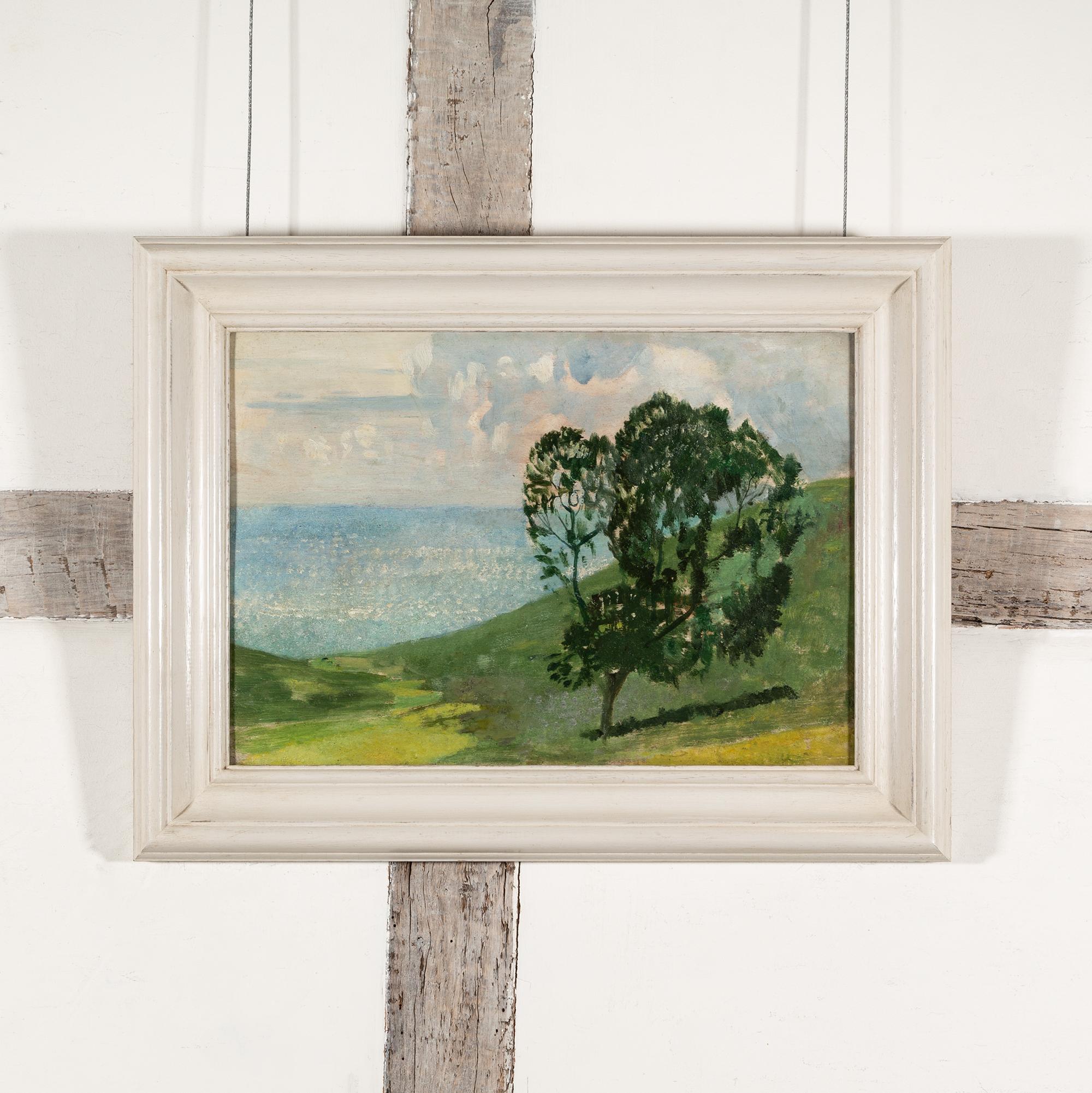 Vista sul mare - Paesaggio del XX secolo dipinto a olio con albero e oceano - Greene & Greene - Painting di Harry Bush
