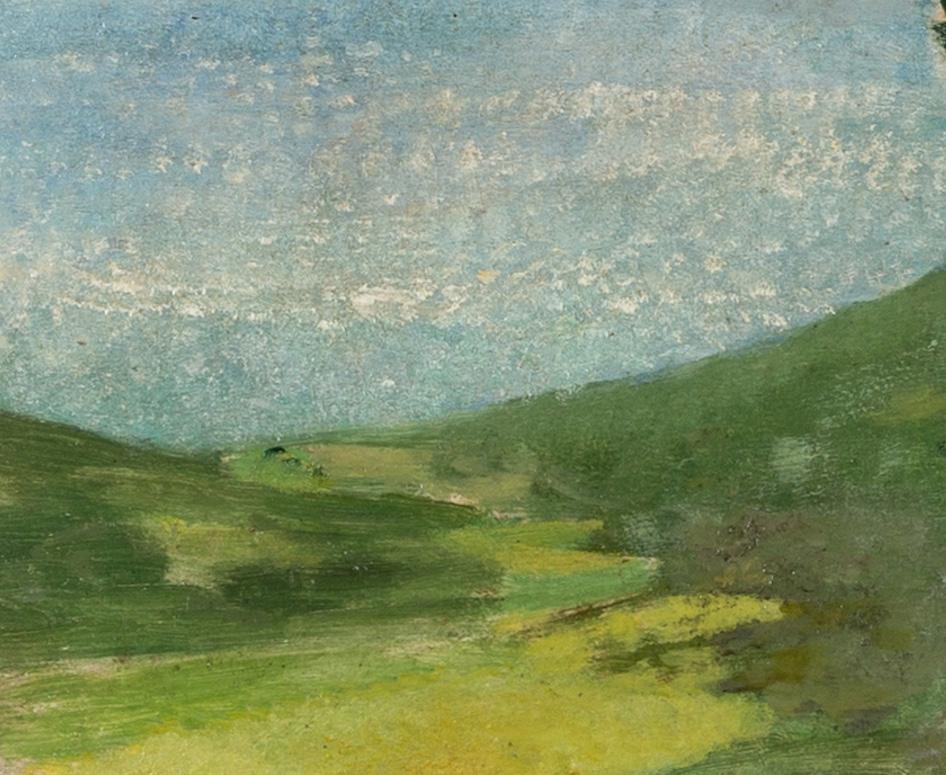 Vista sul mare - Paesaggio del XX secolo dipinto a olio con albero e oceano - Greene & Greene - Landscape Painting Grigio di Harry Bush