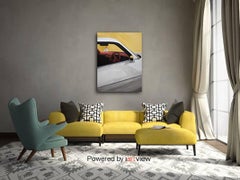 Camaro on Fairfax, Acrylic on Canvas, Car, berry red velvet dashboard and wheel.