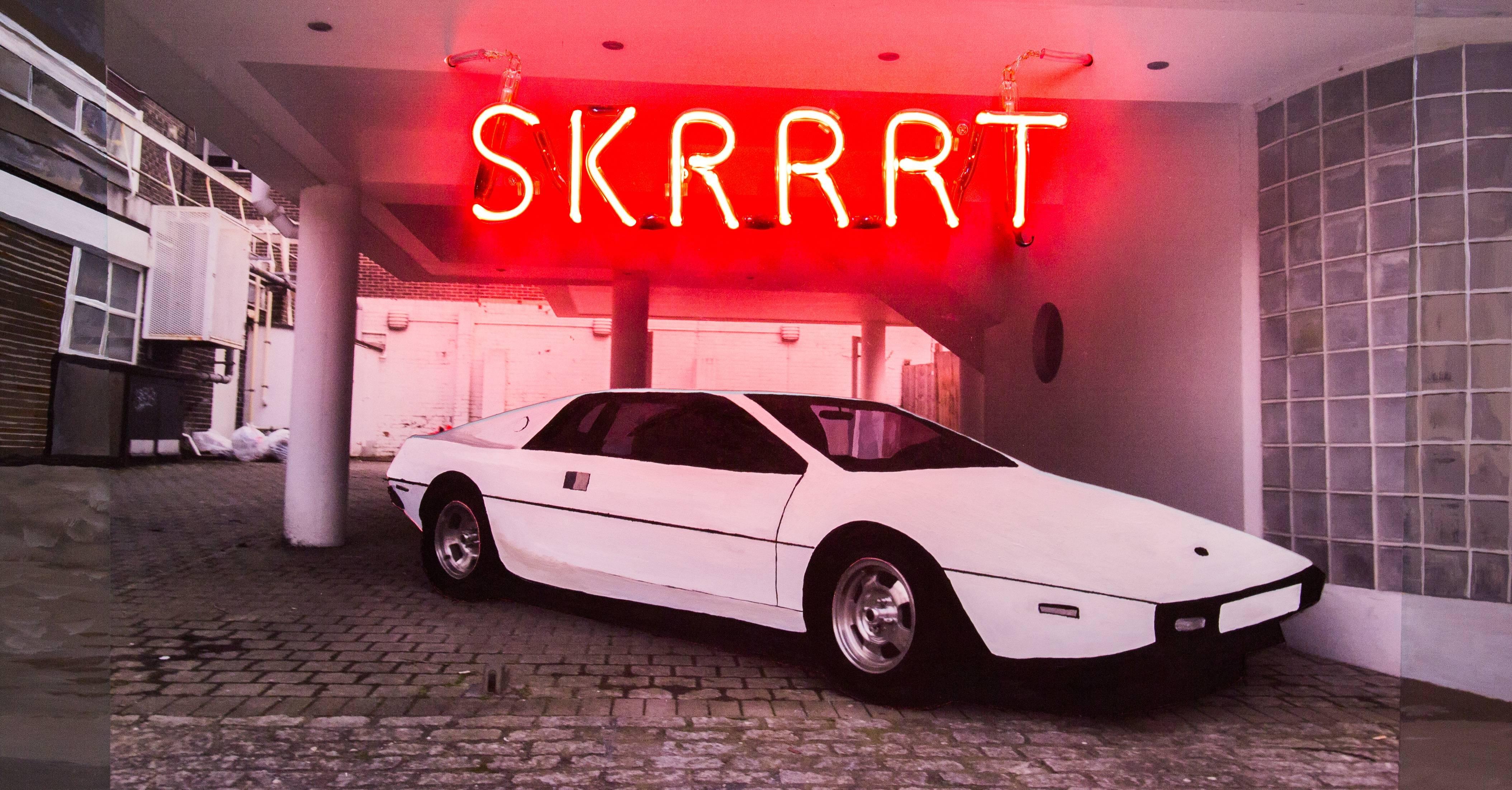 Harry Cartwright Interior Painting - SKRRRT, Original, Acrylic and Photograph on Wood, Neon,  Red, Personally Signed