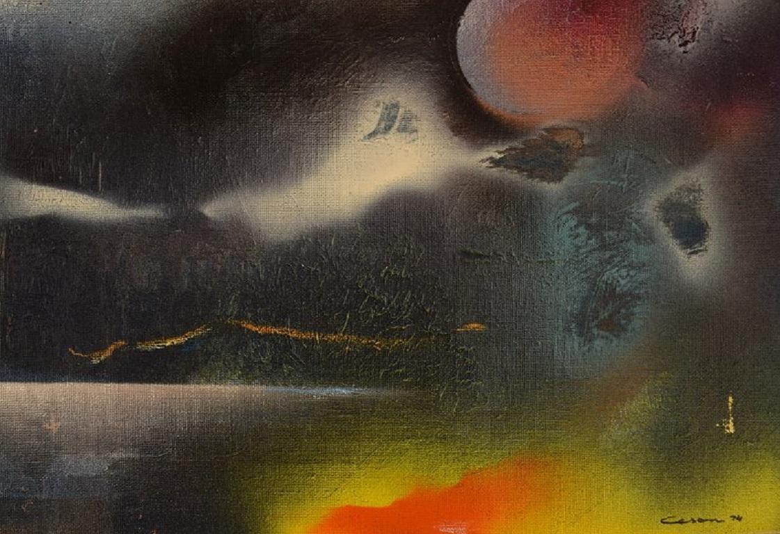 Svedese Harry Ceson (1926-1978). Olio e vernice su tela. Composizione astratta. in vendita