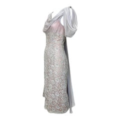 Harry Cooper Blush Draped Chiffon Dress with Lace Bodice, 1960s