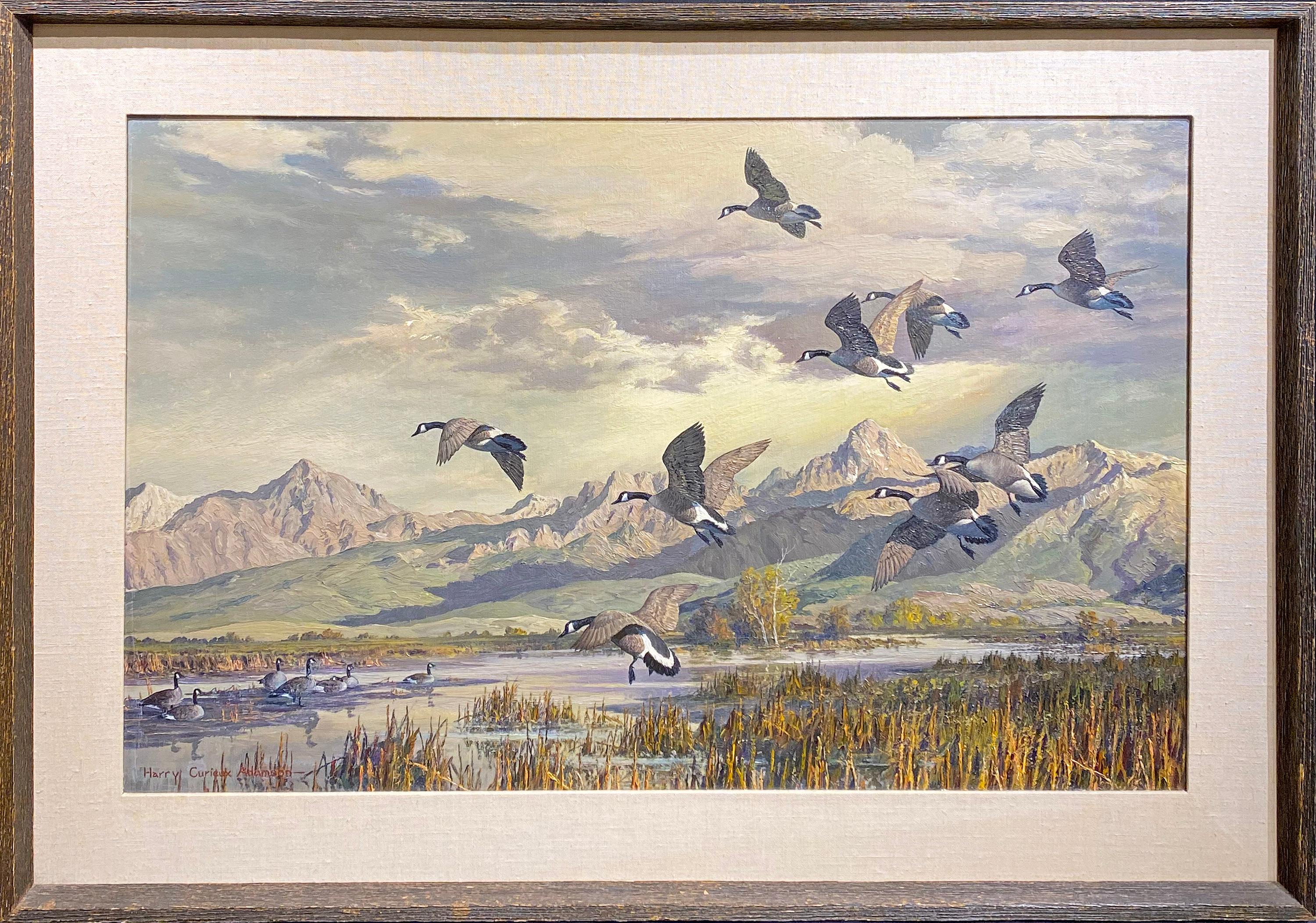 Geese and Mountains (Cloud Canyon/Autumn Enchantment) - Painting by Harry Curieux Adamson
