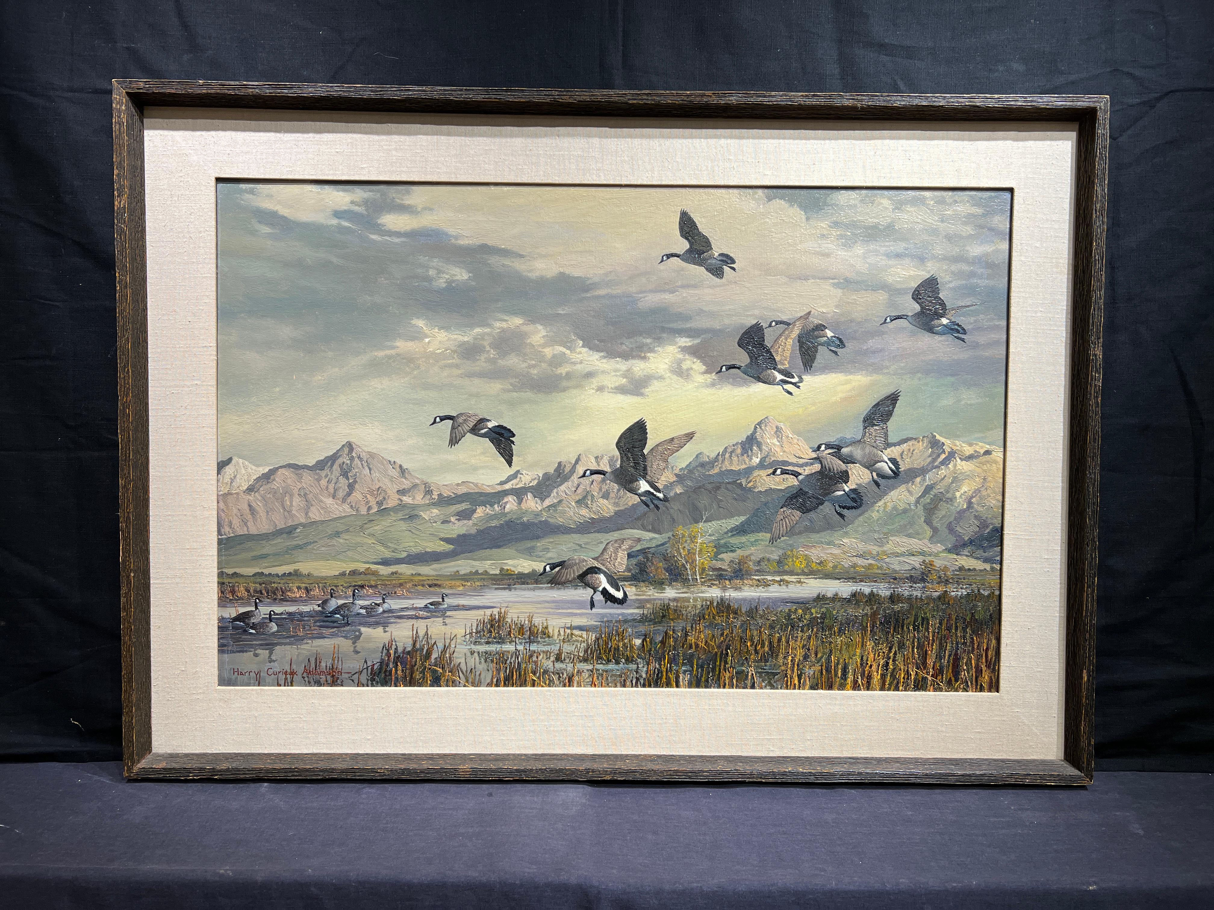 Geese and Mountains (Cloud Canyon/Autumn Enchantment) - American Realist Painting by Harry Curieux Adamson