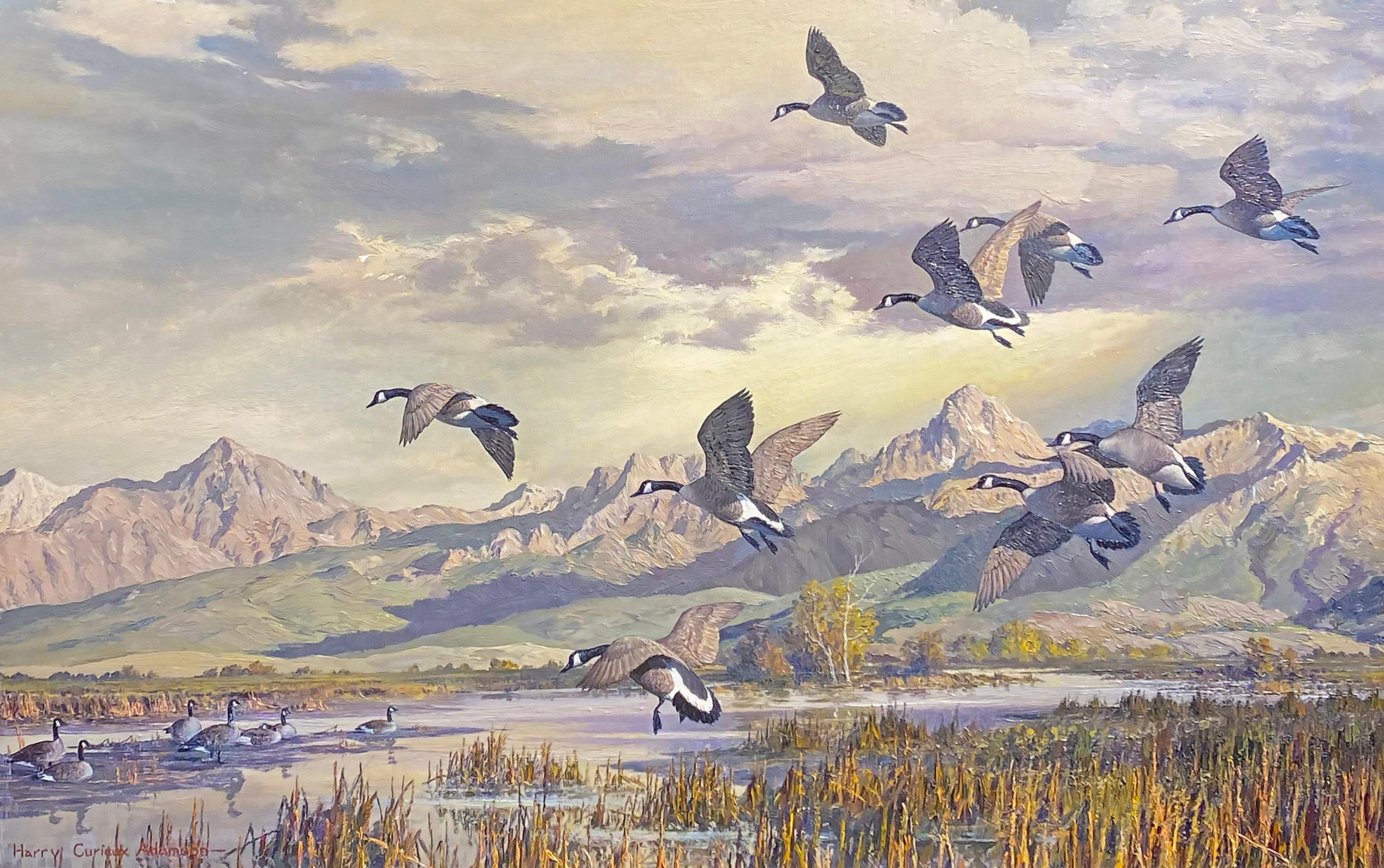Harry Curieux Adamson Animal Painting - Geese and Mountains (Cloud Canyon/Autumn Enchantment)