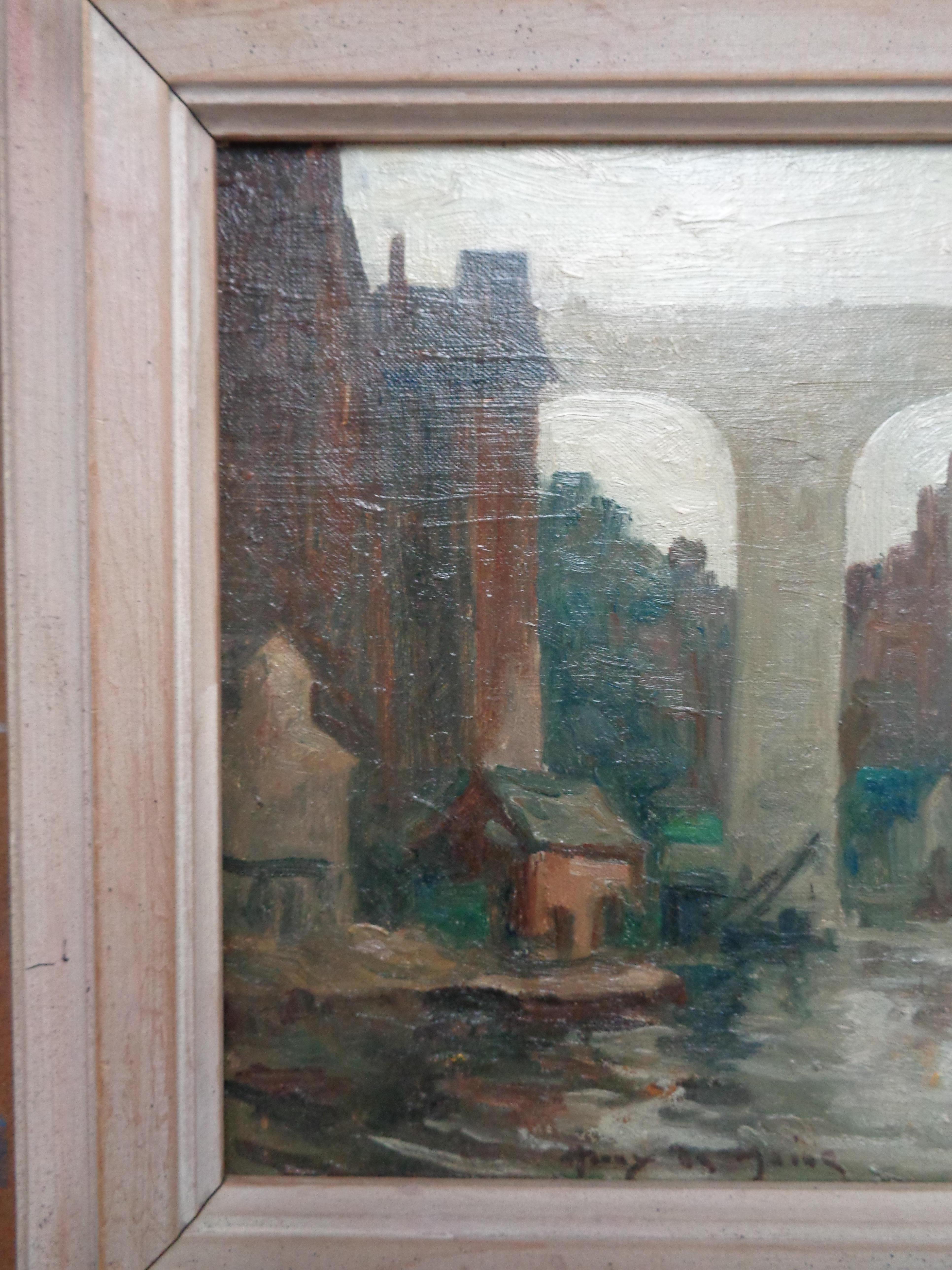 Harry De Maine The High Bridge, artiste du Salmagundi Club avec étiquette du club en vente 1