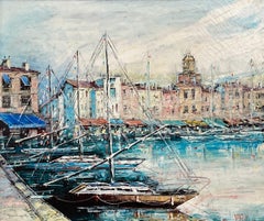 "Le Port de Saint-Tropez" Harbor Scene Impressionist Oil Painting on Canvas