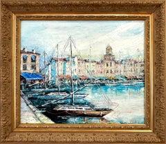 "Le Port de Saint-Tropez" Hafenszene Impressionist Ölgemälde auf Leinwand