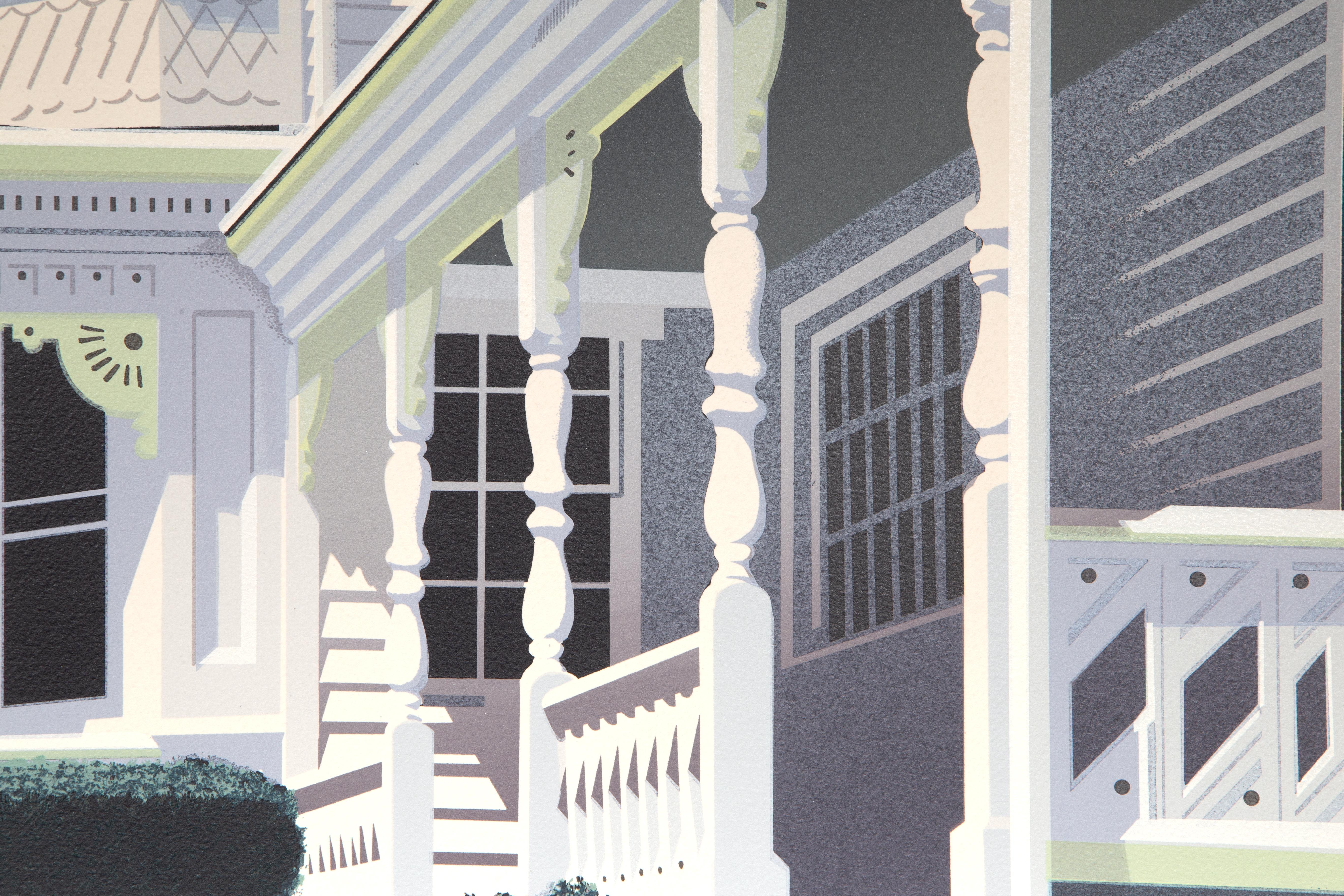Viktorianisches House Facade, fotorealistische Lithographie von Harry Devlin im Angebot 1