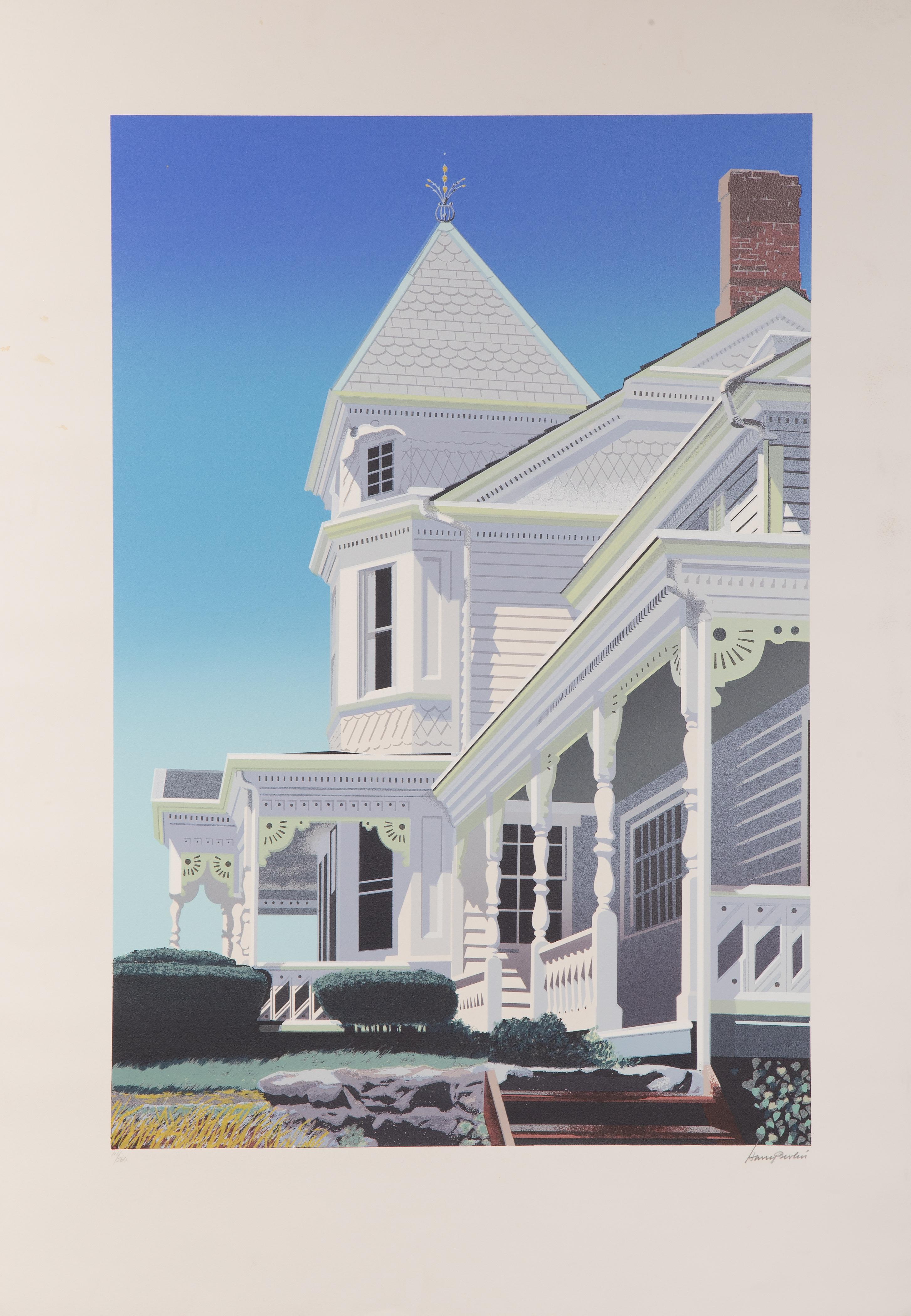 Victorian House Facade
Harry Devlin, American (1918–2001)
Lithograph on Arches, signed and numbered in pencil
Edition of 111/260
Image Size: 32 x 22 inches
Size: 41.5 x 29.5 in. (105.41 x 74.93 cm)