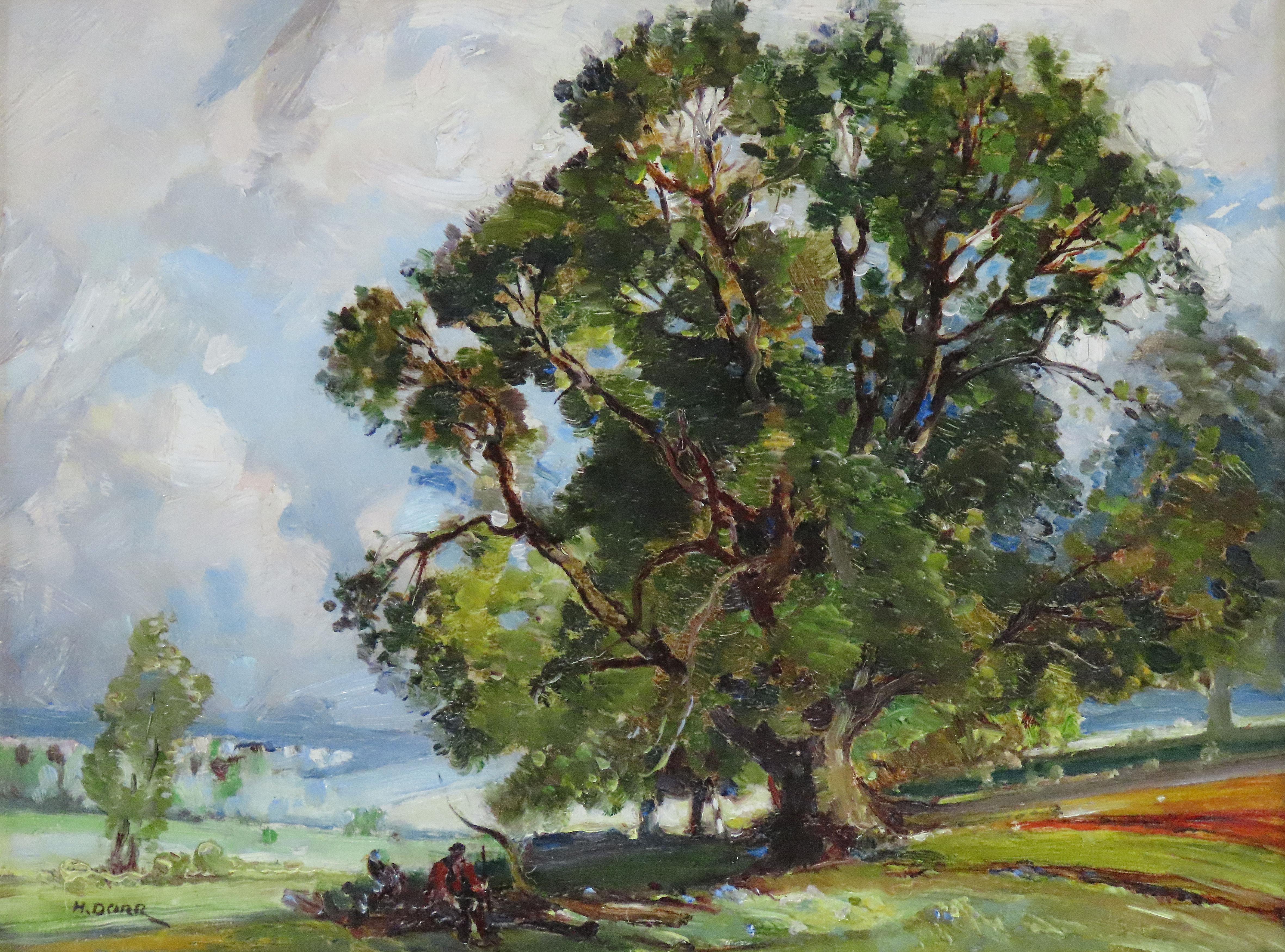 Original Öl auf Karton. HARRY DORR, „A Country Lane“ (Grau), Landscape Painting, von HARRY DORR 