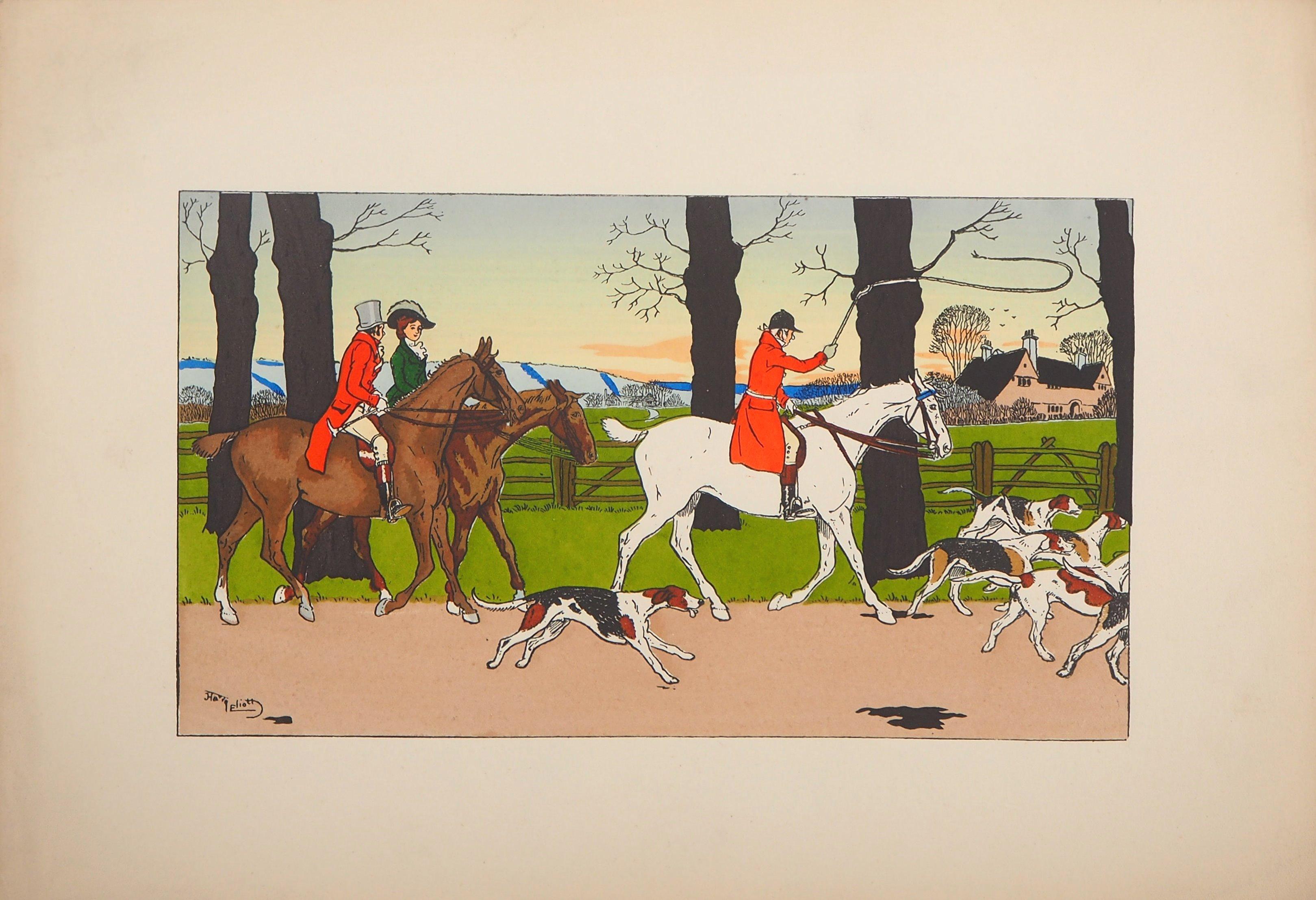 Harry Eliott Figurative Print - Hunting Scene - Original Stencil