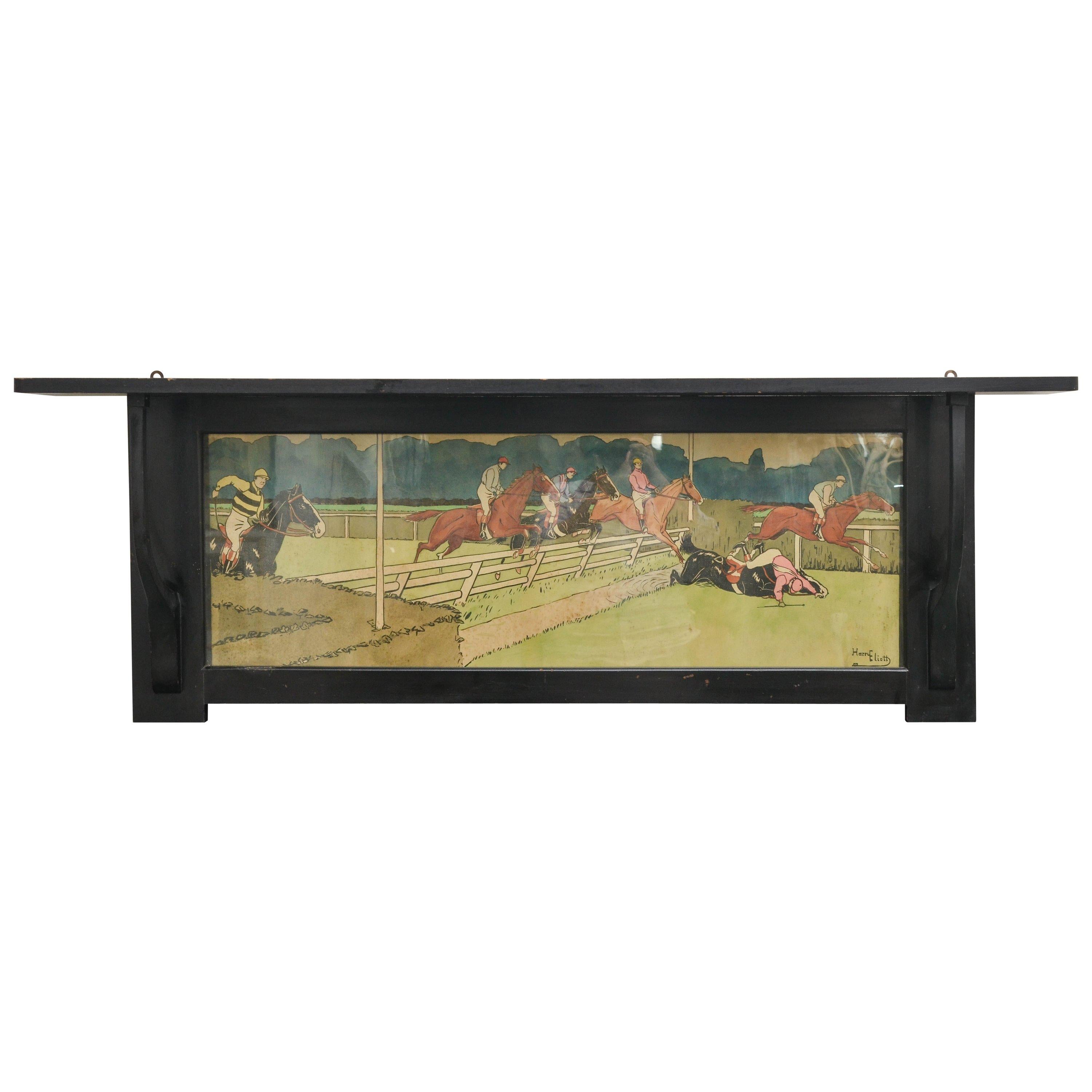 Harry Eliott Steeplechase Lithograph mounted as a Wall Shelf For Sale