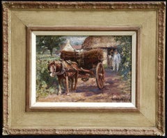 Carrying Hurdles - 19th Century Oil, Horse & Cart by Cottages by Harry Fidler