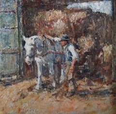 Antique Harry Fidler, Leading the Haycart, British Impressionist rural scene, impasto