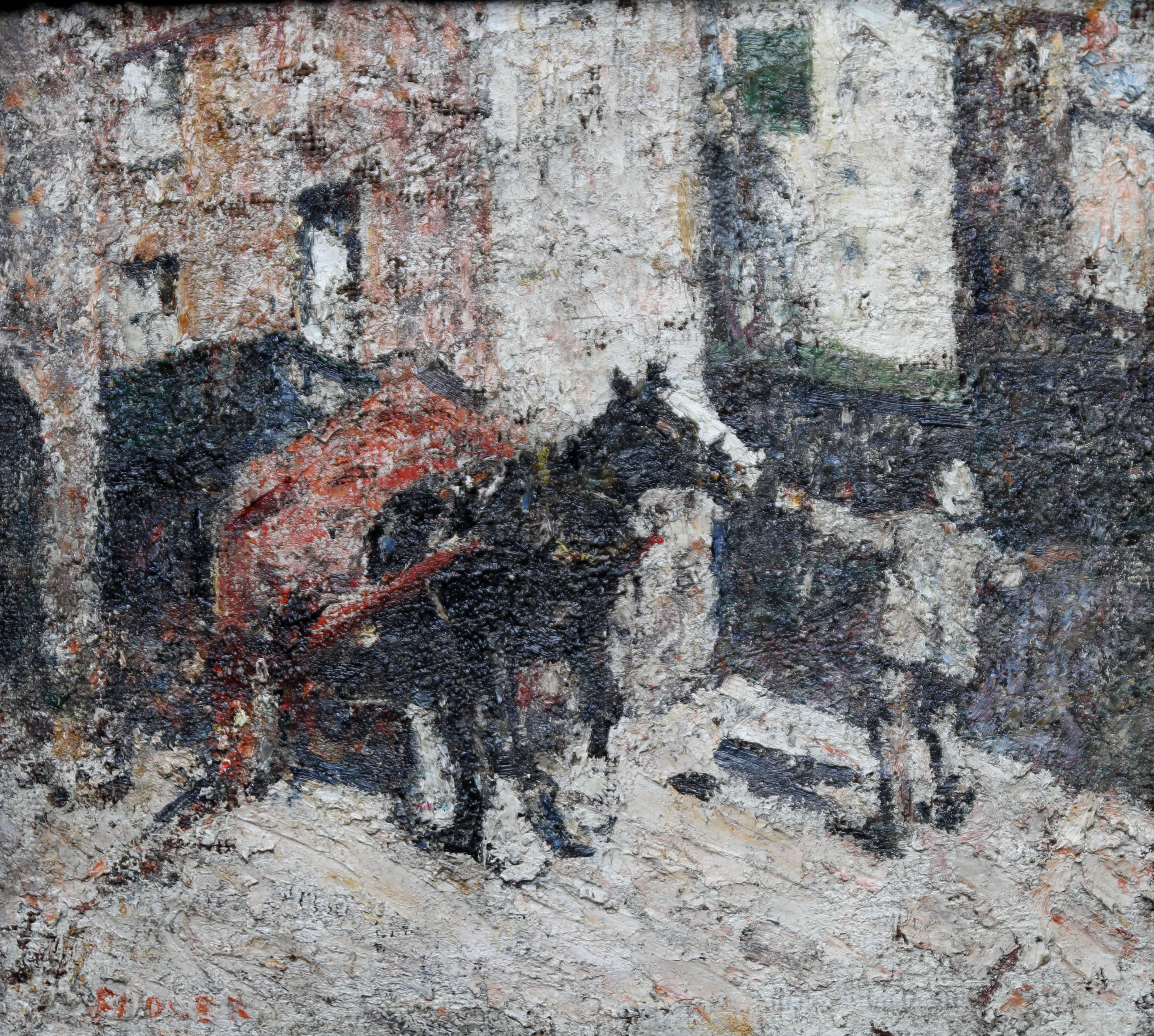St Ives - British Impressionist art oil painting horse Sloop Inn Cornwall  - Painting by Harry Fidler