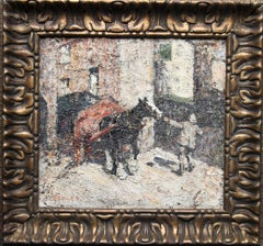 Antique St Ives - British Impressionist art oil painting horse Sloop Inn Cornwall 