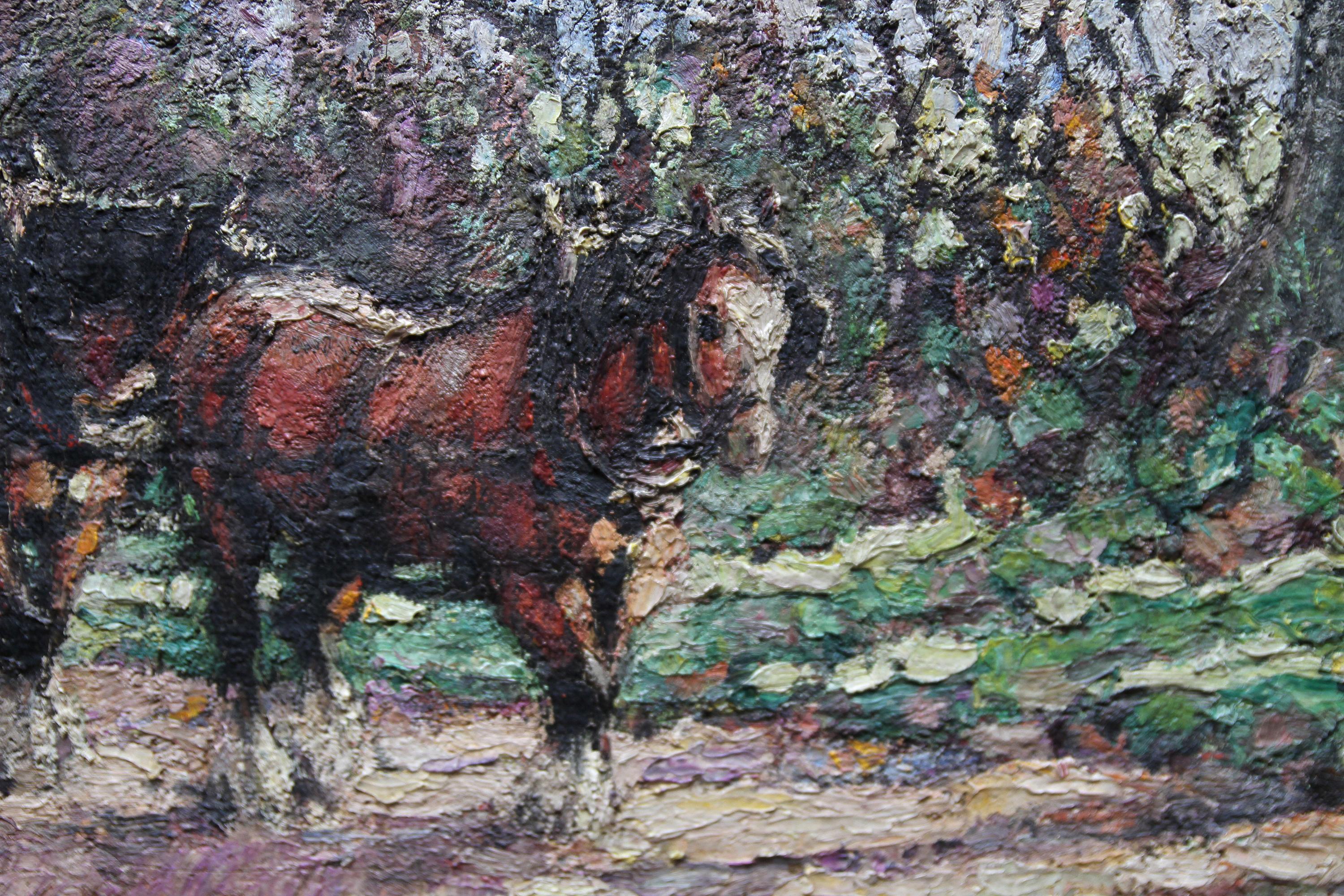 The Harvest - British art Impressionist 1918 oil painting horses cart landscape 2