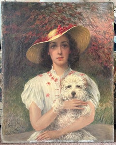 Dorothy with her Coton de Tulear (Dog Portrait) 1940 Young Woman oil painting