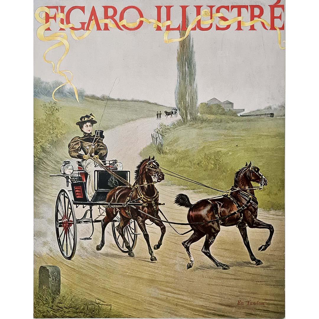 1895 Harry Finney Original cover of the Figaro Illustré - En Tandem For Sale 1