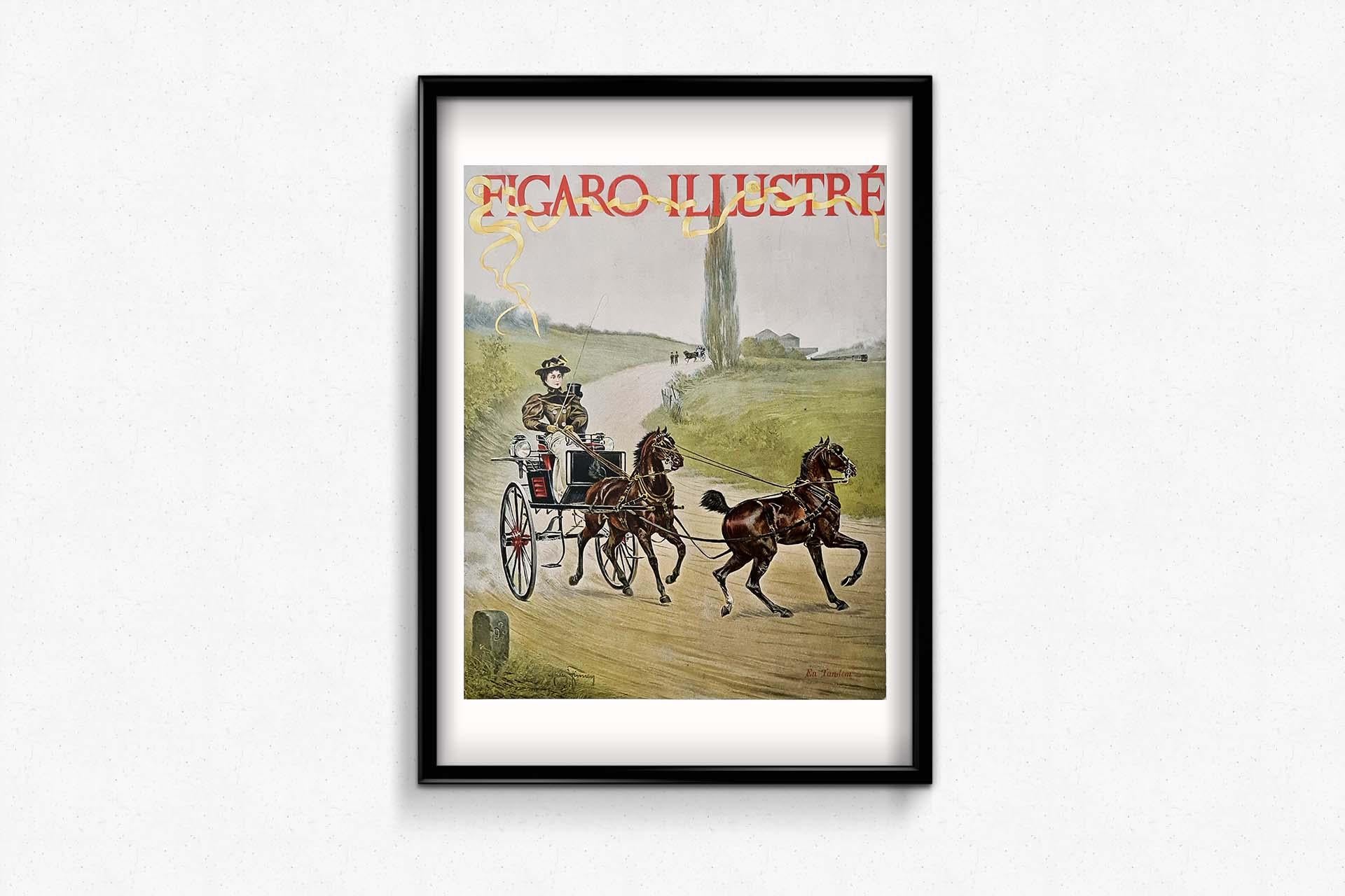 1895 Harry Finney Original cover of the Figaro Illustré - En Tandem For Sale 3