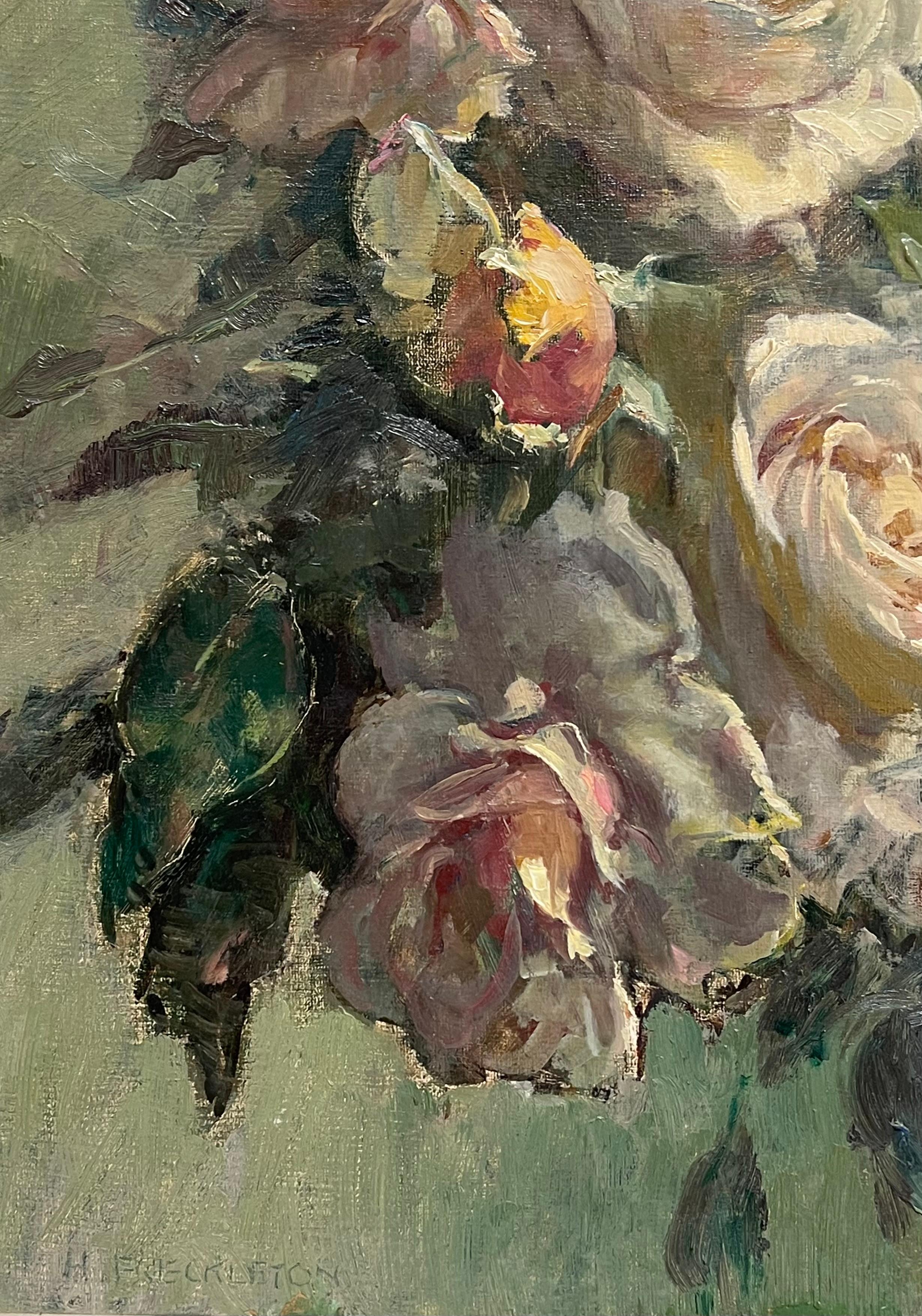 Blumenstrauß mit Rosen
von Harry Freckleton (Englisch, 1890 - 1979)
signiertes Öl auf Karton, 
Gerahmt : 25 x 21 Zoll
Tafel : 20 x 16 Zoll
Provenienz: Privatsammlung, Derbyshire, England
Condit: sehr guter Zustand

Für weitere Informationen wenden