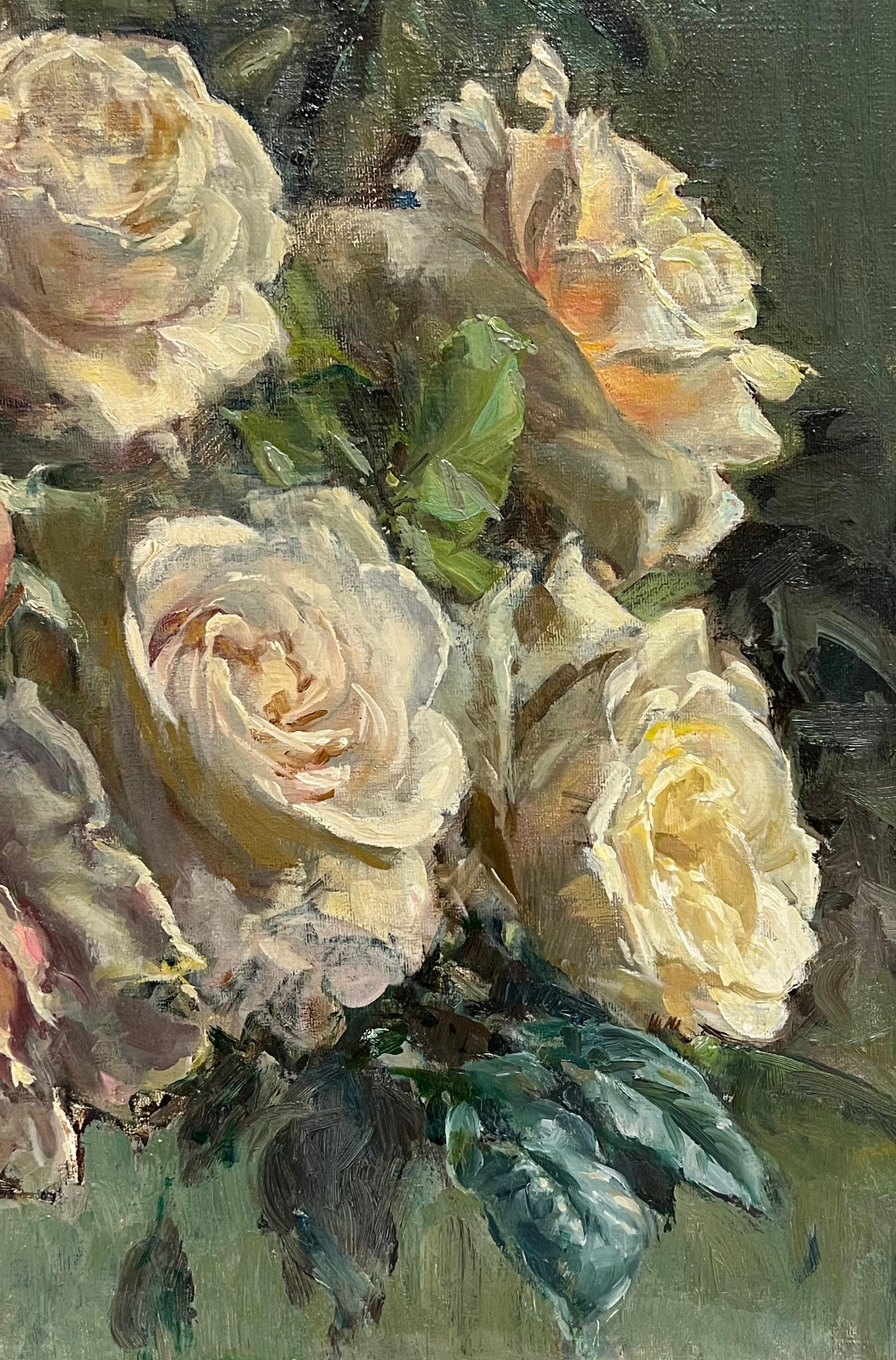 Fine British Stillleben Vintage Ölgemälde Bouquet of Roses Signiert & Gerahmt im Angebot 1