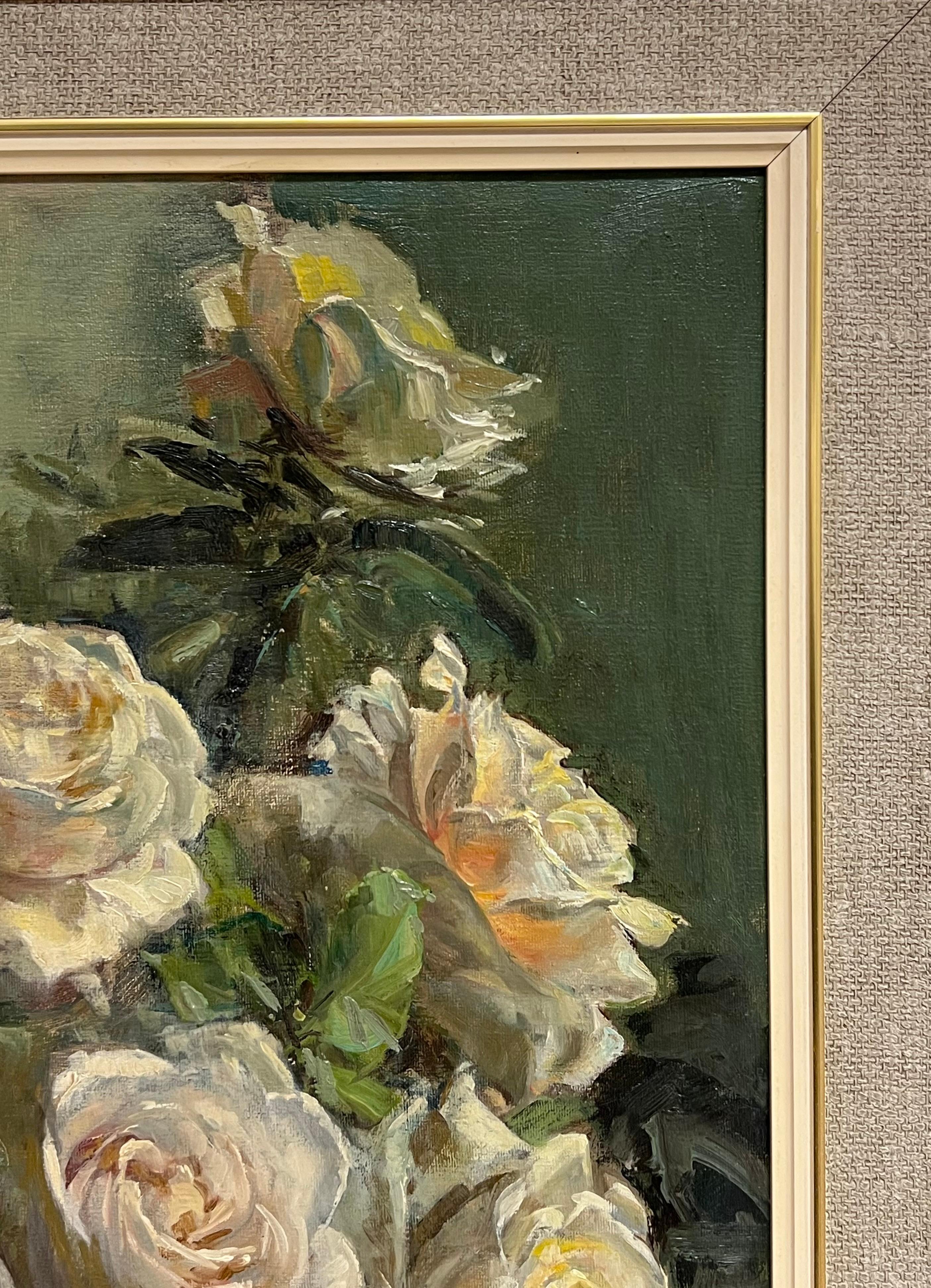 Fine British Stillleben Vintage Ölgemälde Bouquet of Roses Signiert & Gerahmt im Angebot 2