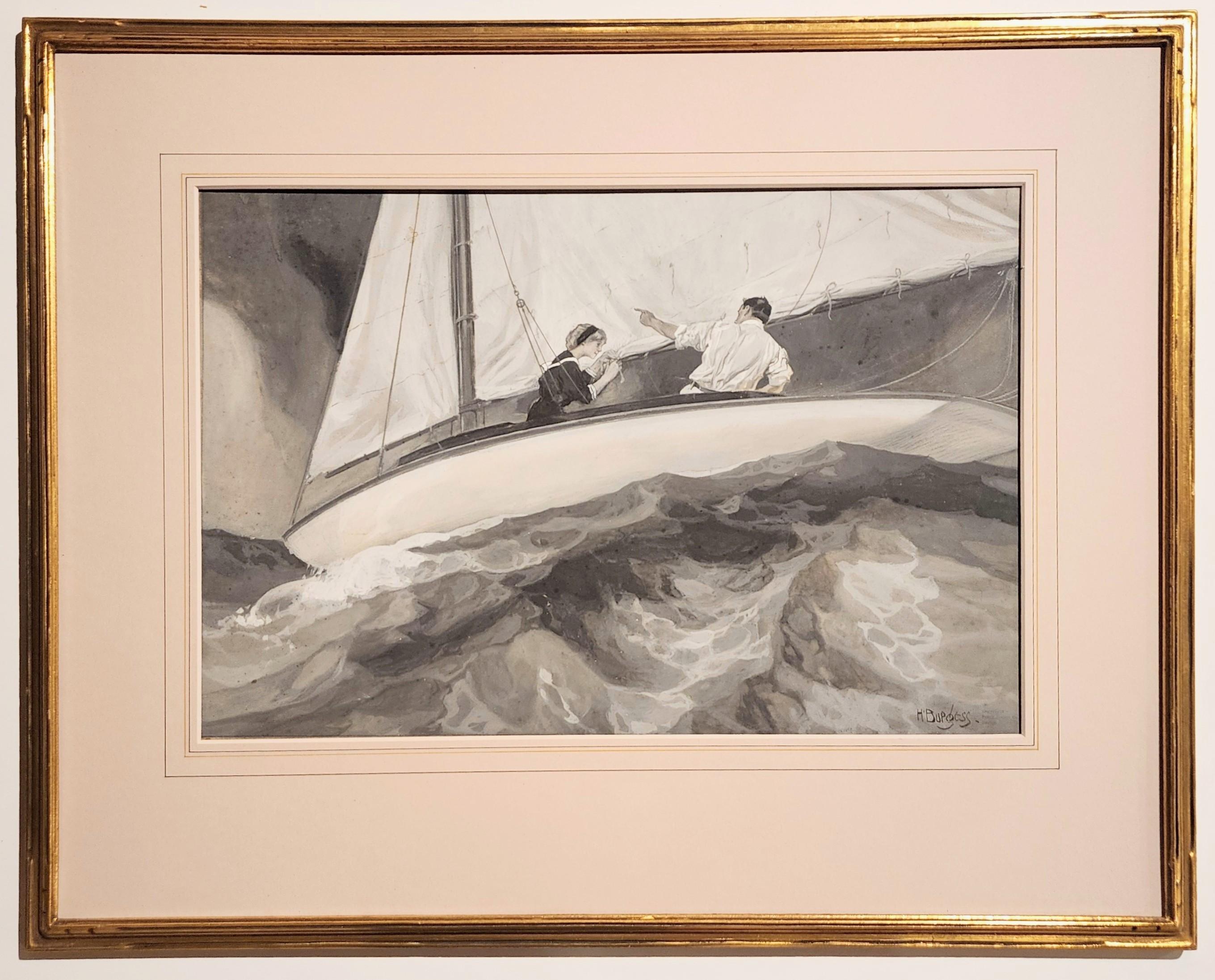 Educating Jack, Sailing Scene, The Youth's Companion, Original Illustration  - Painting by Harry George Burgess