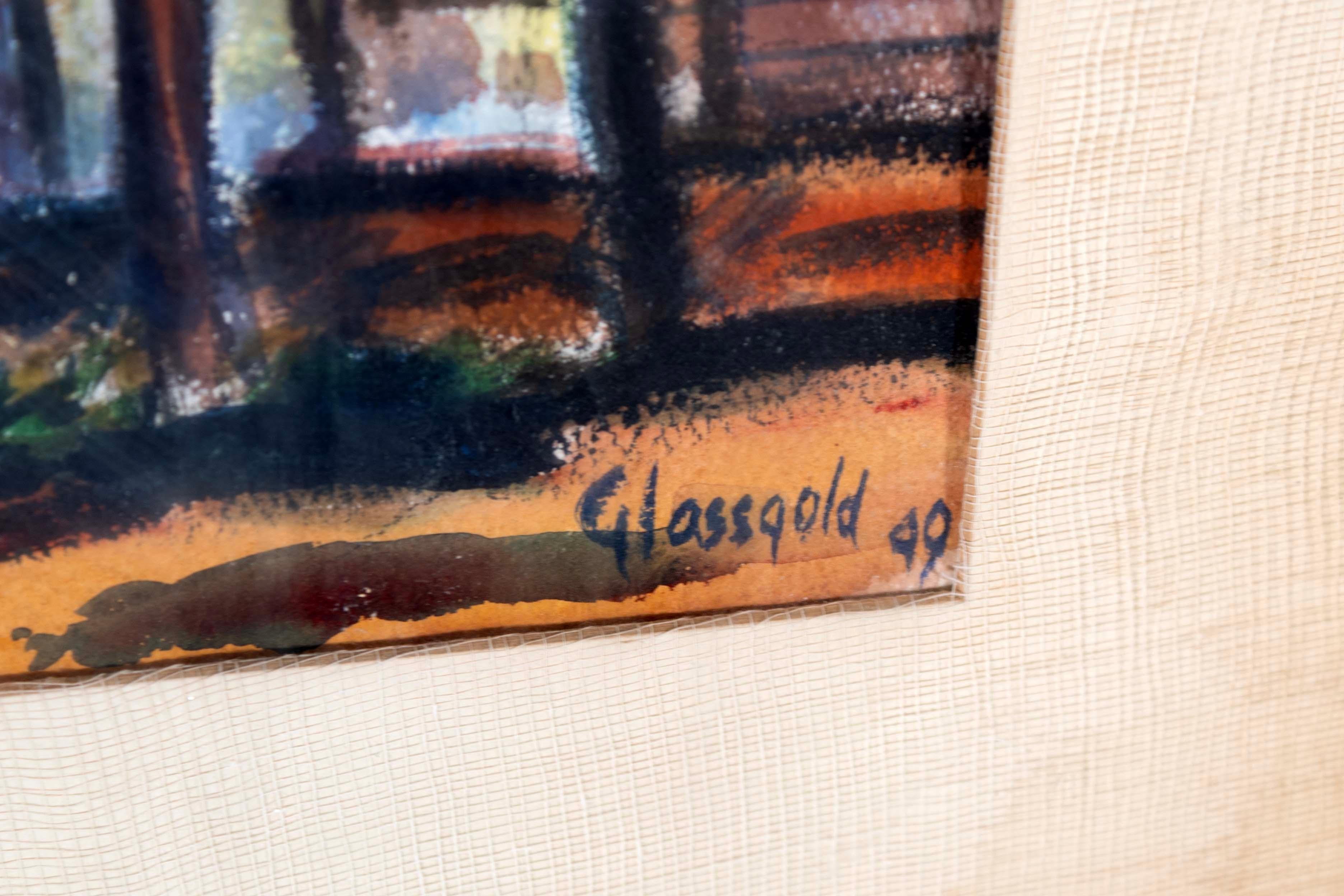 Harry Glassgold Signed Modern American Impressionist Watercolor on Paper 1949 For Sale 5