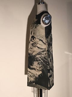 Harry Gordon Cat Print Black and White Paper A-Line Shift Dress, 1968