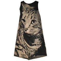 Harry Gordon Cat Print Black and White Paper A-Line Shift Dress, 1968
