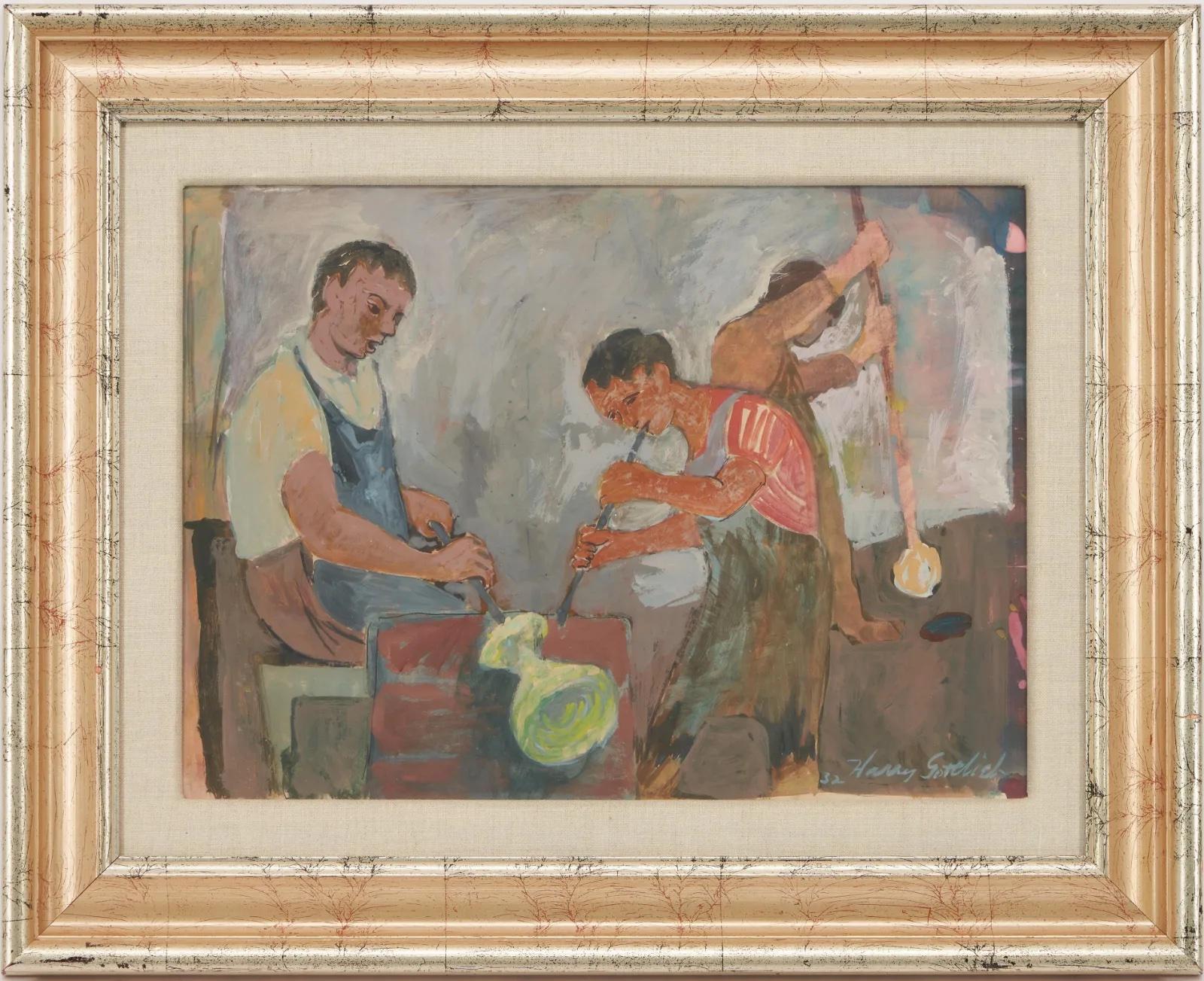 Glasbläser WPA Amerikanische Szene Mid- 20. Jahrhundert Moderne figurative Arbeiter 1932 – Art von Harry Gottlieb