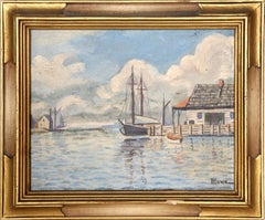 Wharf - Gloucester, Massachussetts, Ölgemälde auf Karton von Harry H. Howe