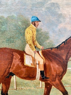 19th century English Antique portrait of a Race horse, Jockey, owner landscape