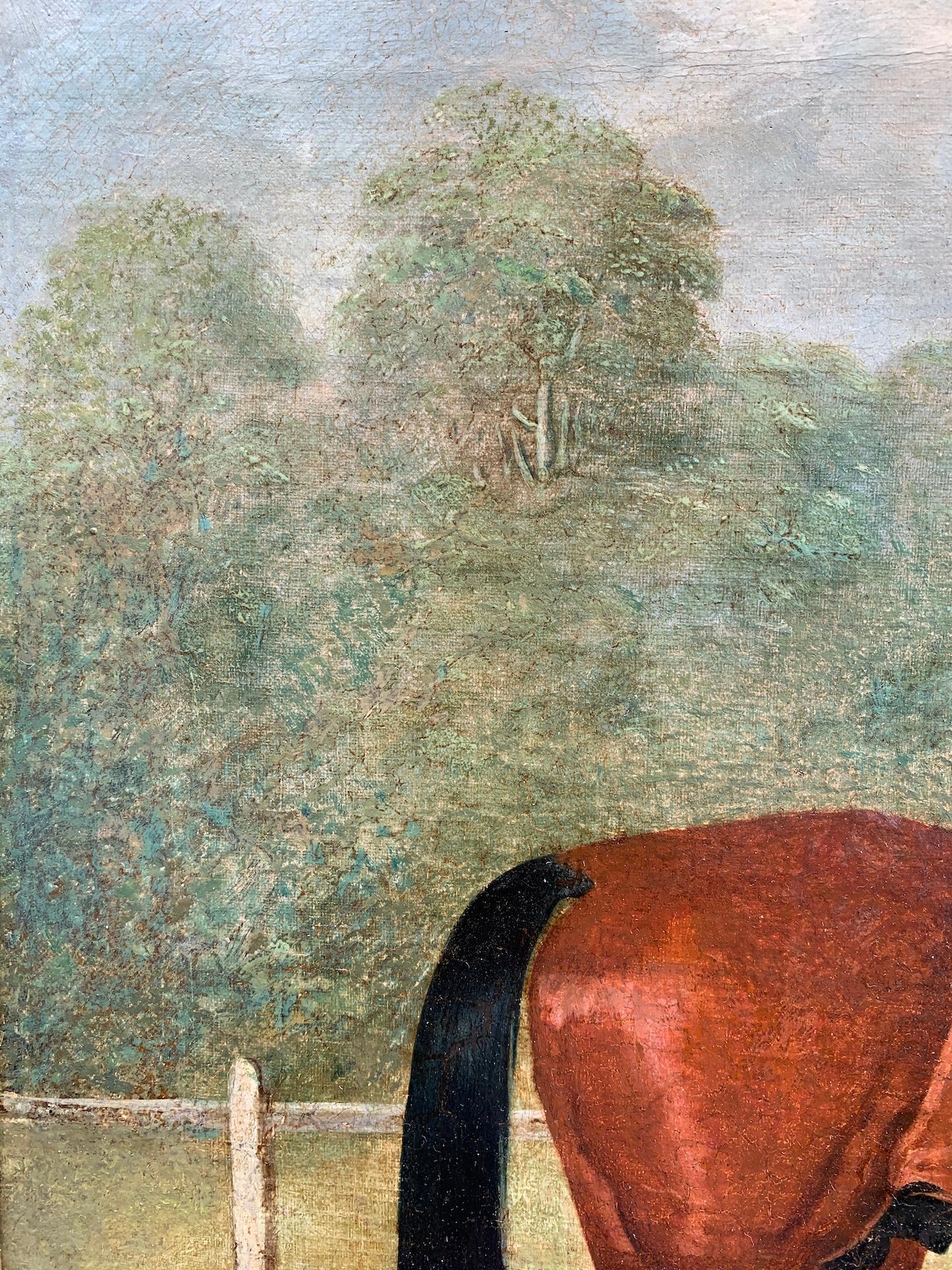 Well painted and very interesting oil on canvas depicting a Race Horse, the Jockey, and the owner on a Race track, possibly Epsom in Surrey.

Harry Hall was a very well-respected animal, horse, and sporting painter from the middle of the 19th