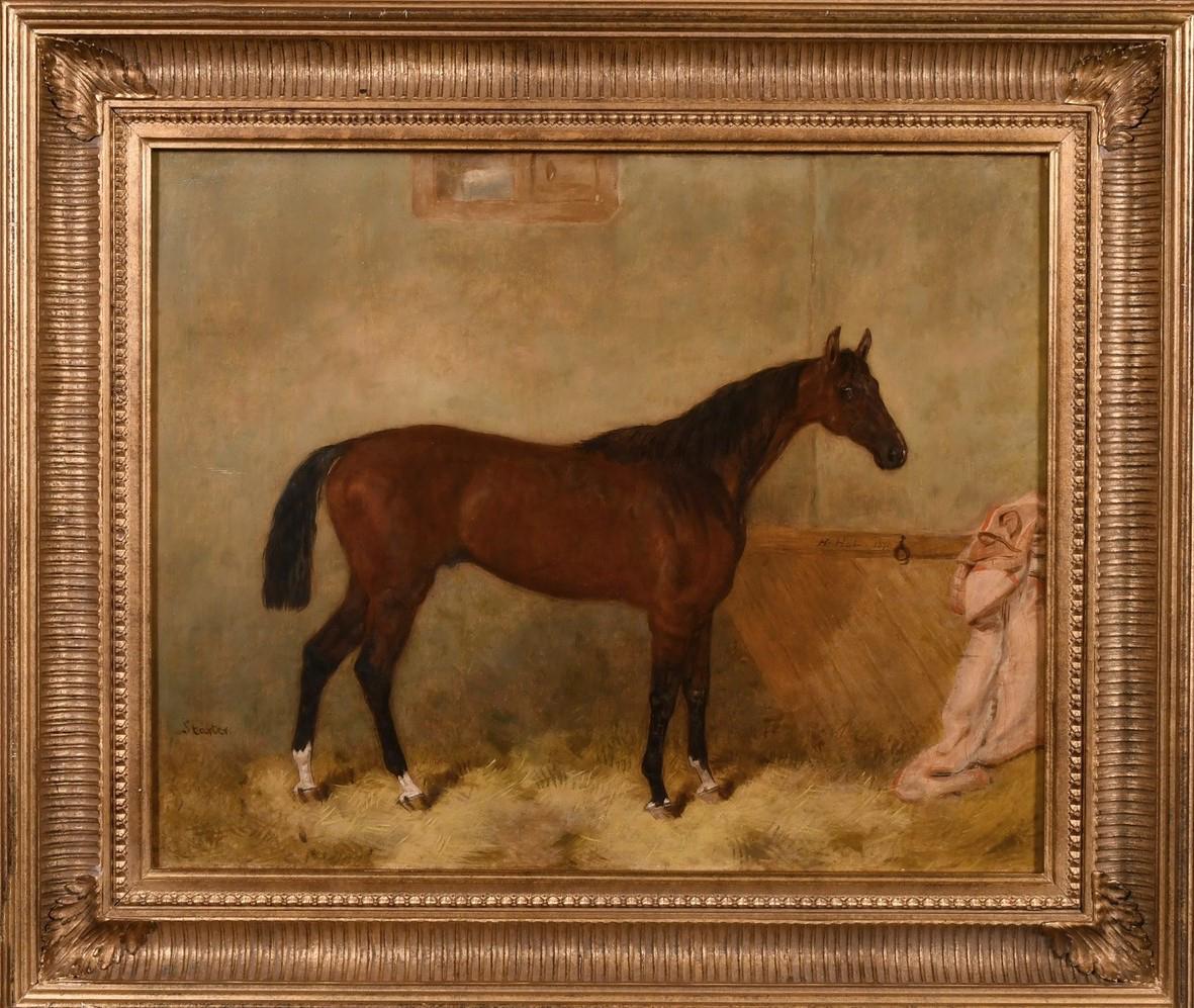 Harry Hall Animal Painting - 19th century painting of a chestnut hunter in a stable, signed and dated 