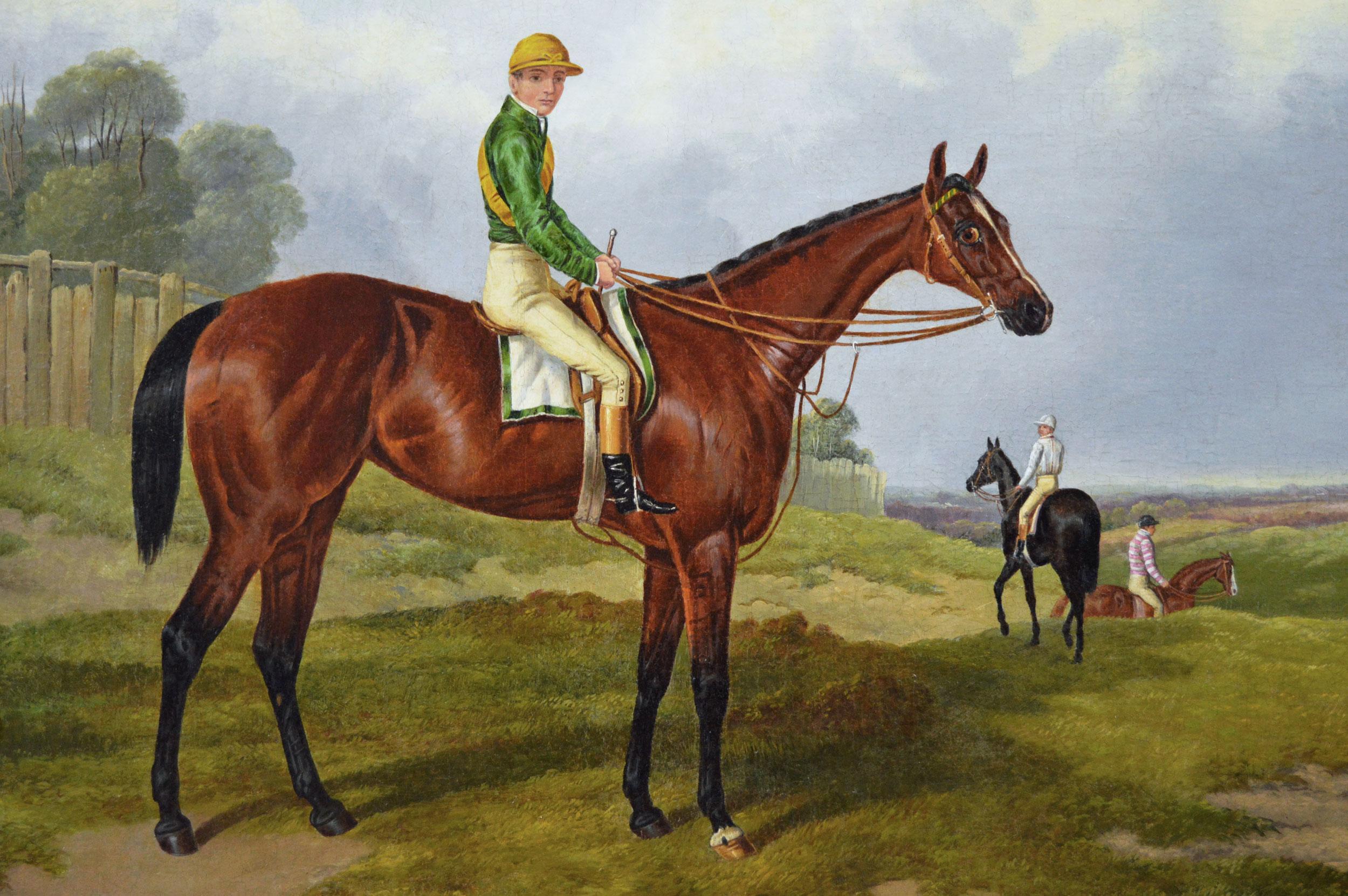 Peinture à l'huile du 19e siècle représentant un cheval de course, Blink Bonny - Victorien Painting par Harry Hall