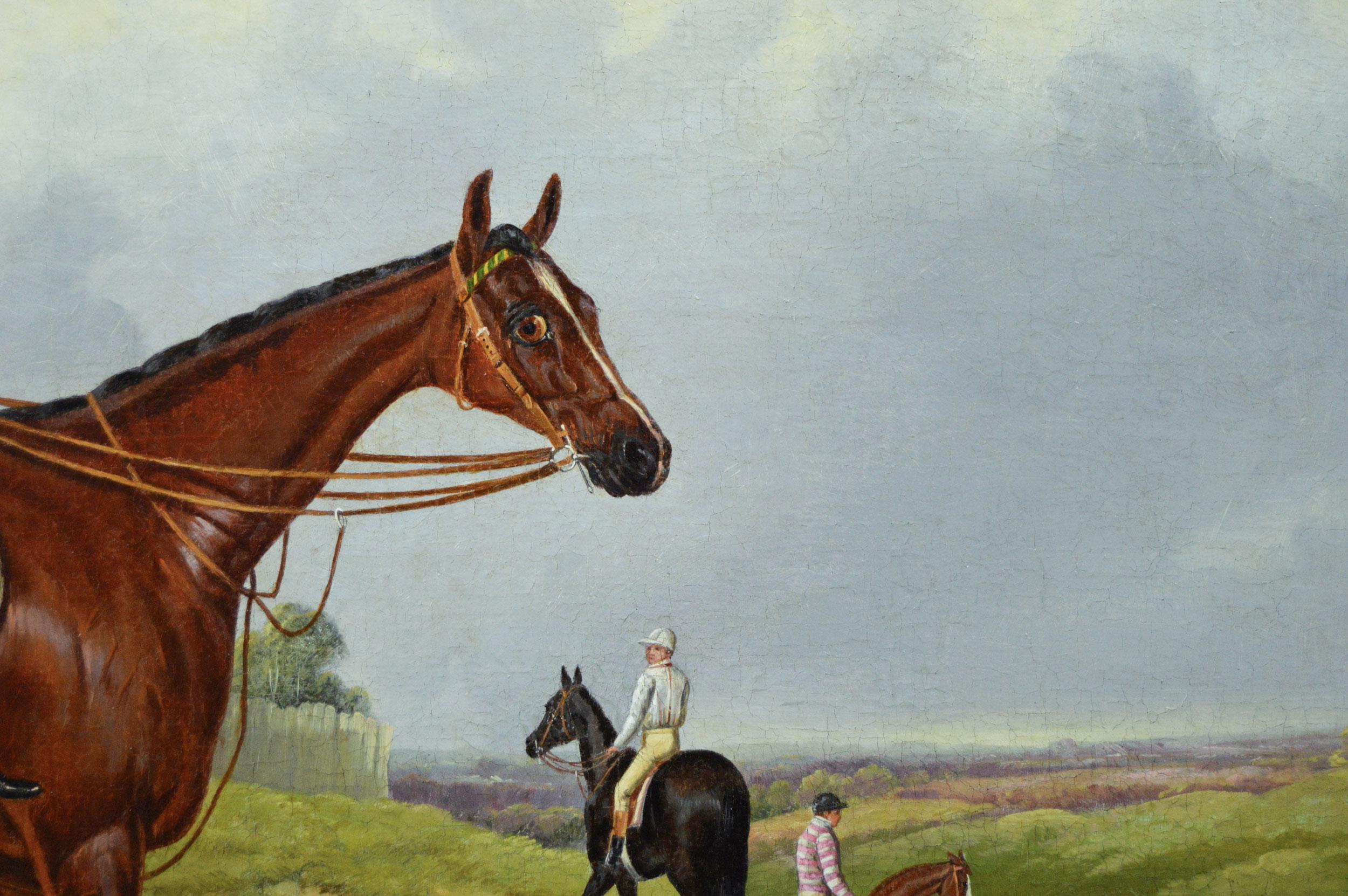 Harry Hall
British, (1815-1882)
Blink Bonny
Oil on canvas, signed & dated 1857
Image size: 25 inches x 31 inches 
Size including frame: 32.25 inches x 38.25 inches

This well executed sporting horse portrait by Harry Hall is of the famous racehorse