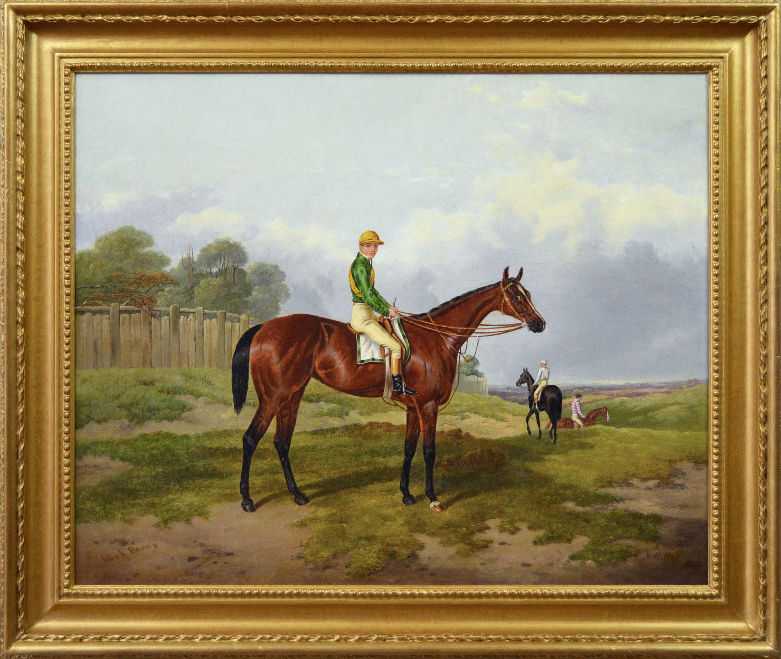 19th Century sporting horse portrait oil painting of the racehorse Blink Bonny