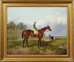 19th Century sporting horse portrait oil painting of the racehorse Blink Bonny