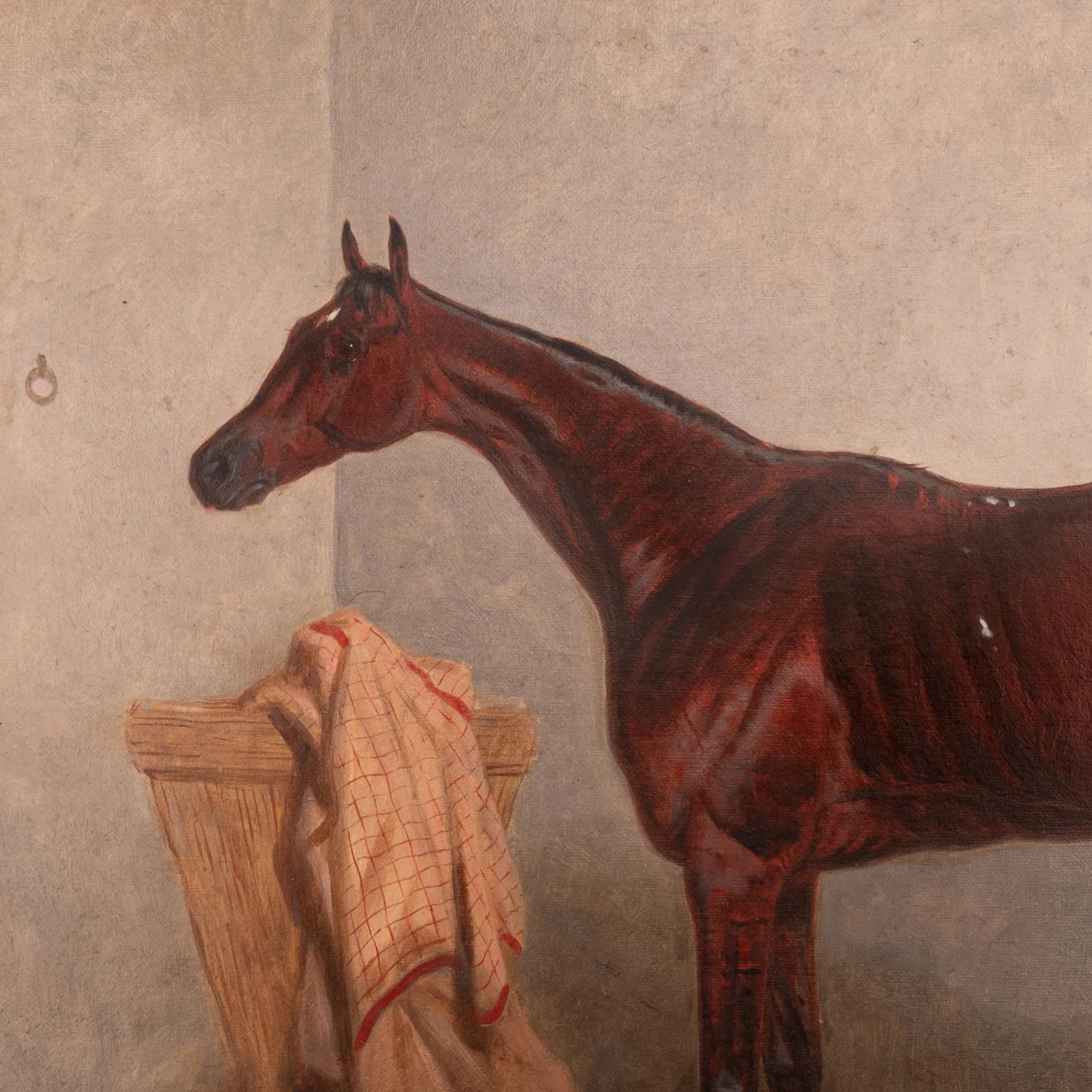 Antico dipinto a olio del cavallo da corsa 