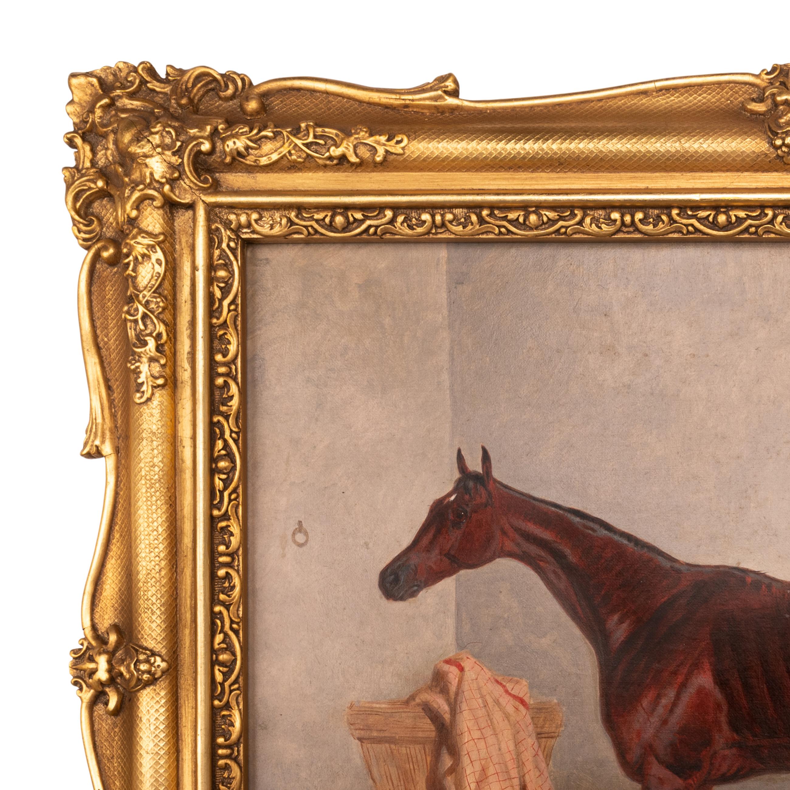 Antico dipinto a olio del cavallo da corsa 