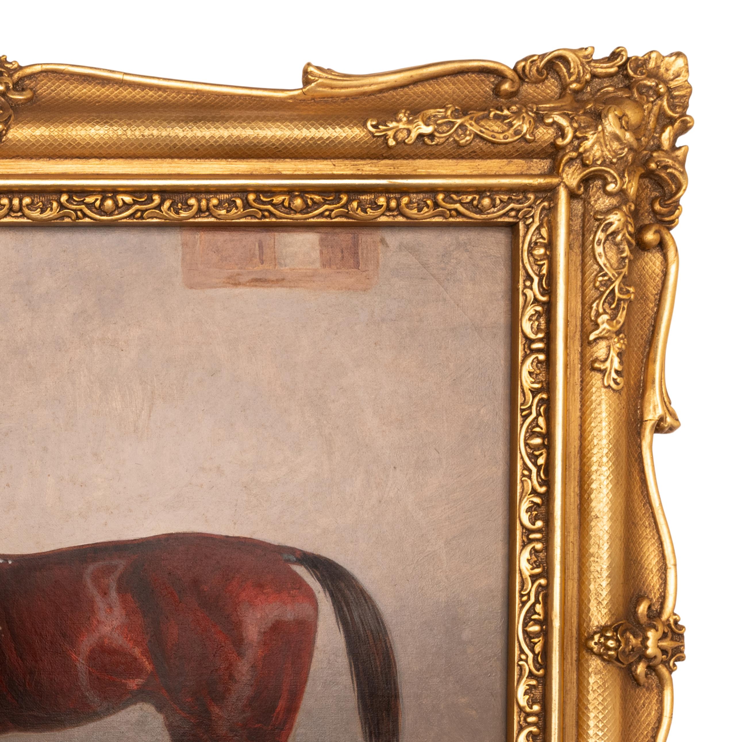 Antico dipinto a olio del cavallo da corsa 