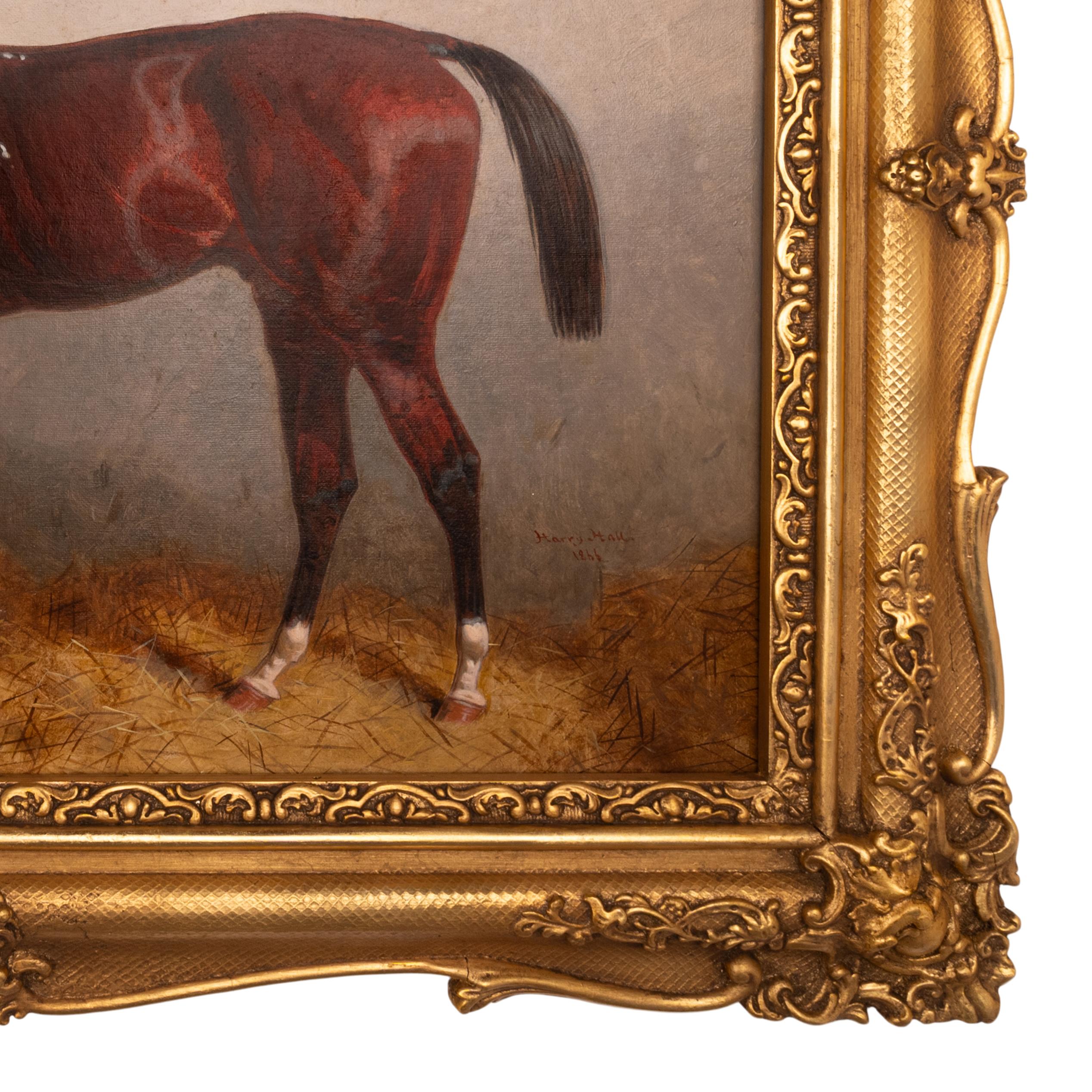 Antique Oil Painting Race Horse 